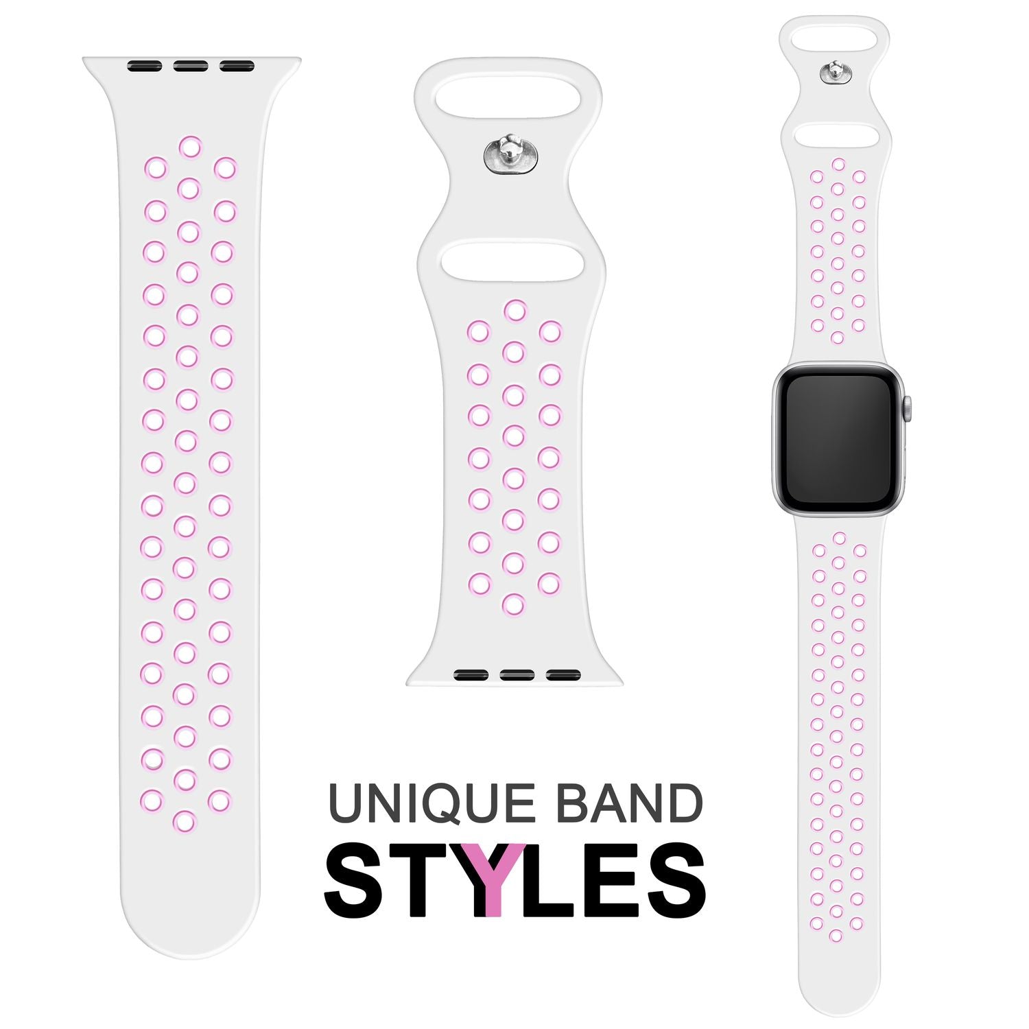 Airflow Silikon Armband für Apple Watch Ultra/Se/8/7/6/5/4/3/2/1, 38/40/41mm Weiß Pink NALIA Silikon Armband