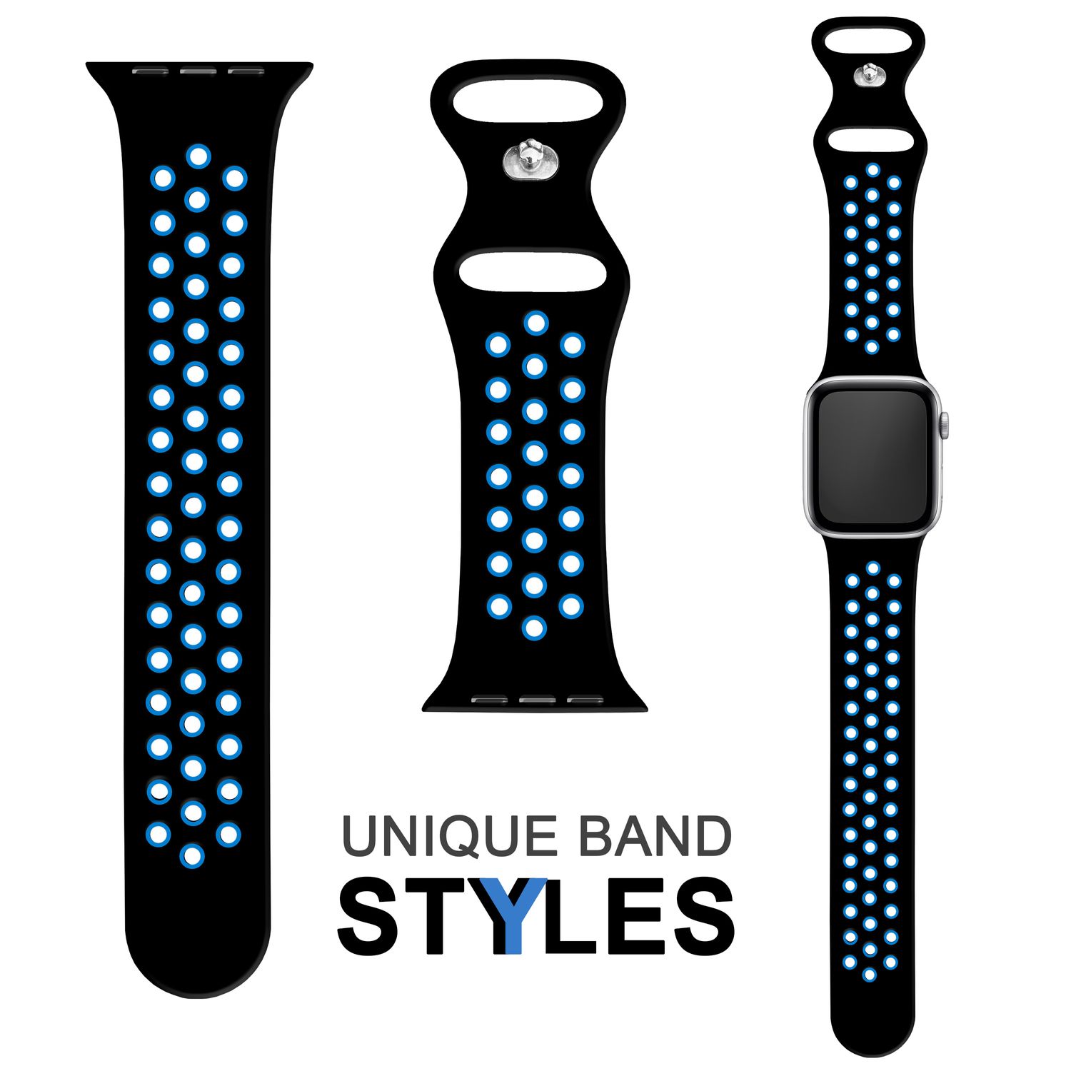 Airflow Silikon Armband für Apple Watch Ultra/Se/8/7/6/5/4/3/2/1, 42/44/45/49mm Schwarz Blau NALIA Silikon Armband