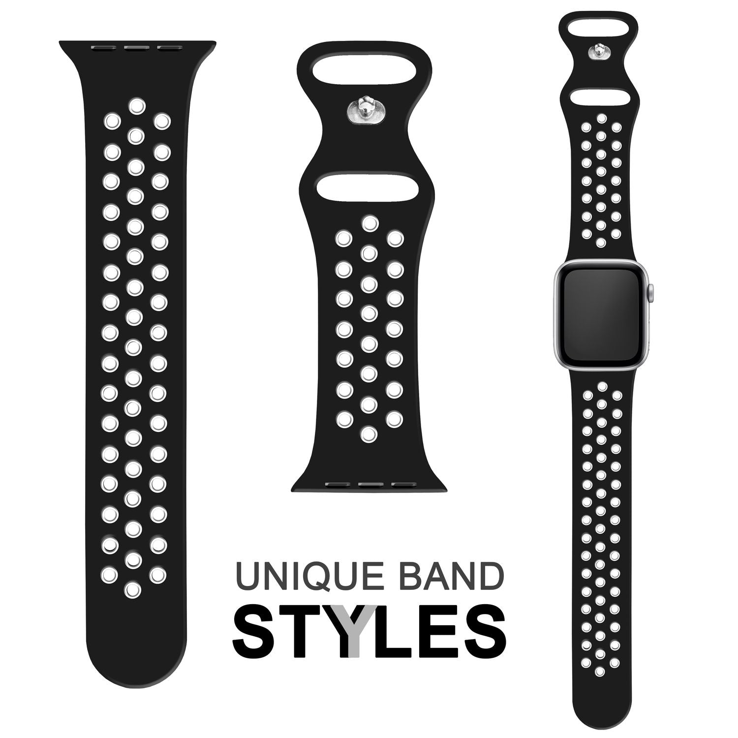 Airflow Silikon Armband für Apple Watch Ultra/Se/8/7/6/5/4/3/2/1, 42/44/45/49mm Schwarz Weiß NALIA Silikon Armband