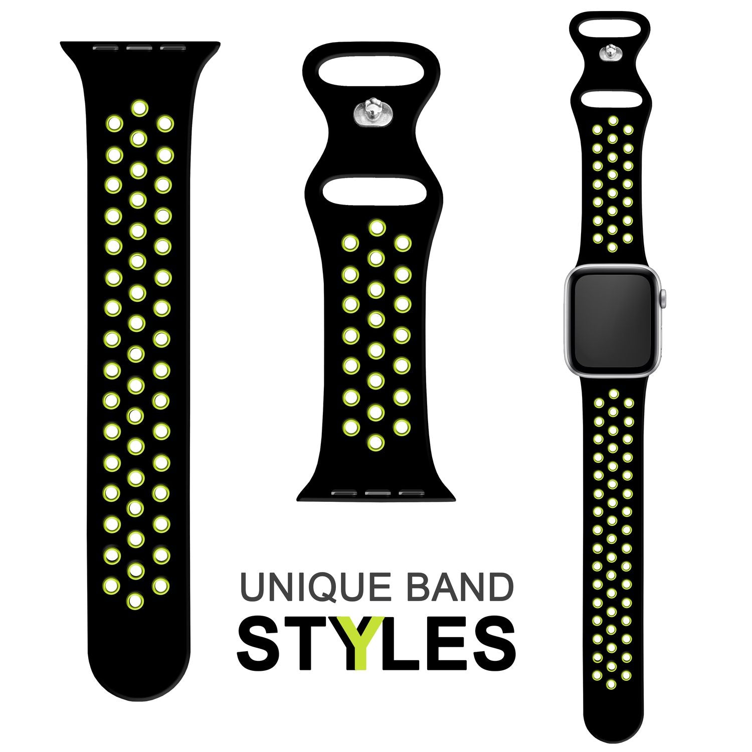 Airflow Silikon Armband für Apple Watch Ultra/Se/8/7/6/5/4/3/2/1, 42/44/45/49mm Schwarz Gelb NALIA Silikon Armband