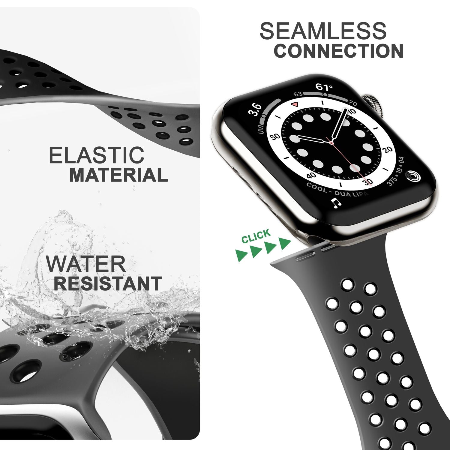 Airflow Silikon Armband für Apple Watch Ultra/Se/8/7/6/5/4/3/2/1, 42/44/45/49mm Grau Schwarz NALIA Silikon Armband
