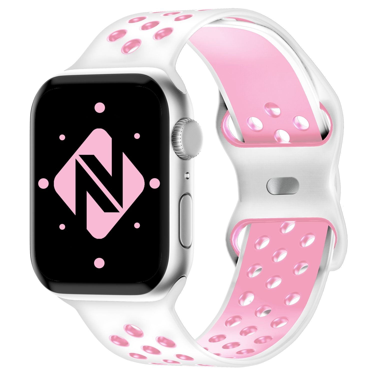 Airflow Silikon Armband für Apple Watch Ultra/Se/8/7/6/5/4/3/2/1, 42/44/45/49mm Weiß Pink NALIA Silikon Armband