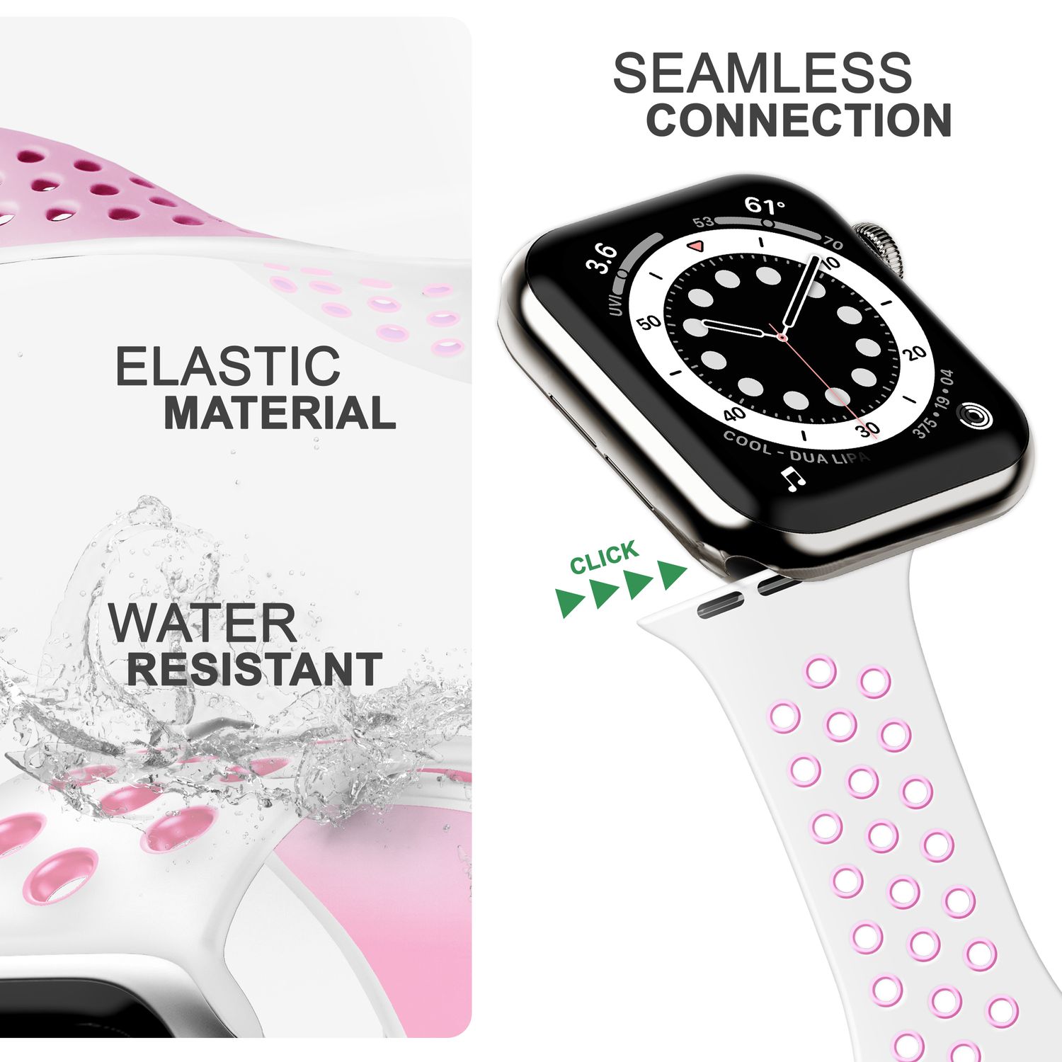 Airflow Silikon Armband für Apple Watch Ultra/Se/8/7/6/5/4/3/2/1, 42/44/45/49mm Weiß Pink NALIA Silikon Armband