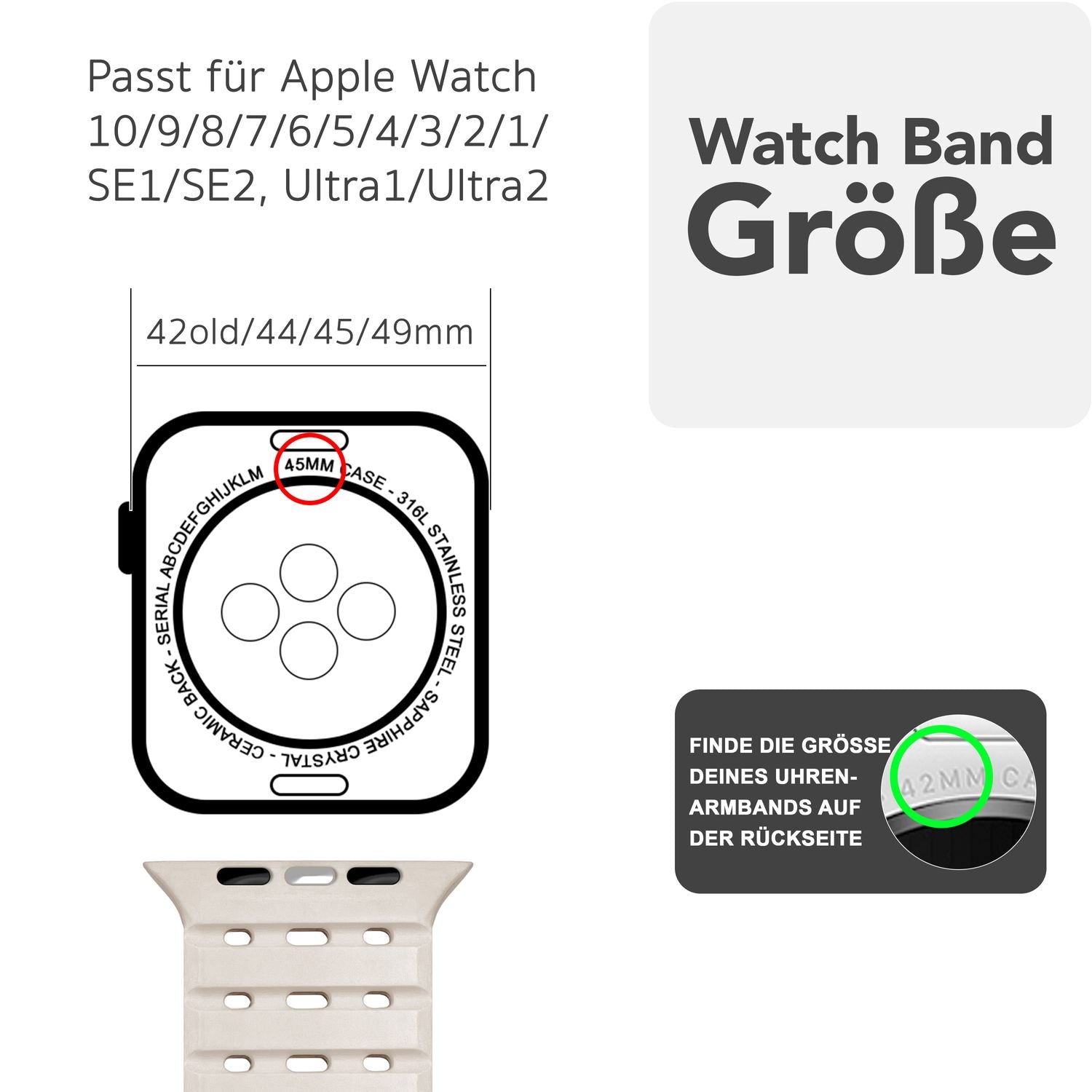 NALIA Volt Armband für Apple Watch Series Ultra/SE/10/9/8/7/6/5/4/3/2/1, Gehäusegröße 42/44/45/49mm, Silikon Magnet Loop Sportarmband mit Steck-Pin Verschluss Polarstern Sandweiss NALIA Silikon Armband