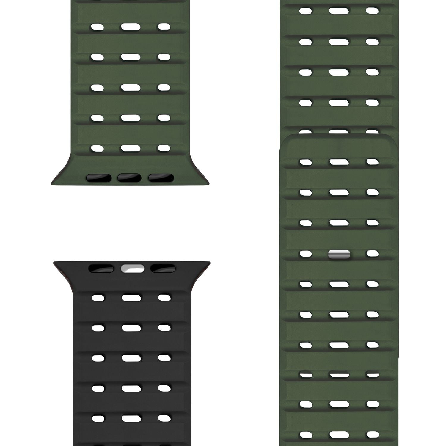 NALIA Volt Armband für Apple Watch Series Ultra/SE/10/9/8/7/6/5/4/3/2/1, Gehäusegröße 42/44/45/49mm, Silikon Magnet Loop Sportarmband mit Steck-Pin Verschluss Waldgrün NALIA Silikon Armband