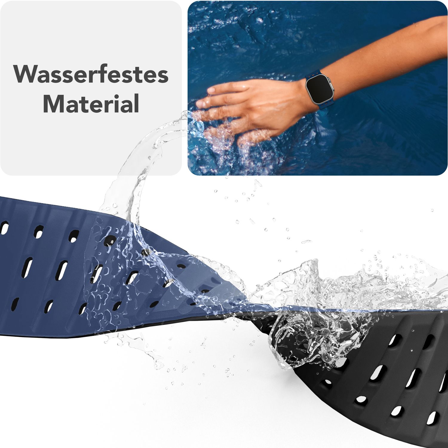 NALIA Volt Armband für Apple Watch Series Ultra/SE/10/9/8/7/6/5/4/3/2/1, Gehäusegröße 42/44/45/49mm, Silikon Magnet Loop Sportarmband mit Steck-Pin Verschluss Ozeannacht NALIA Silikon Armband