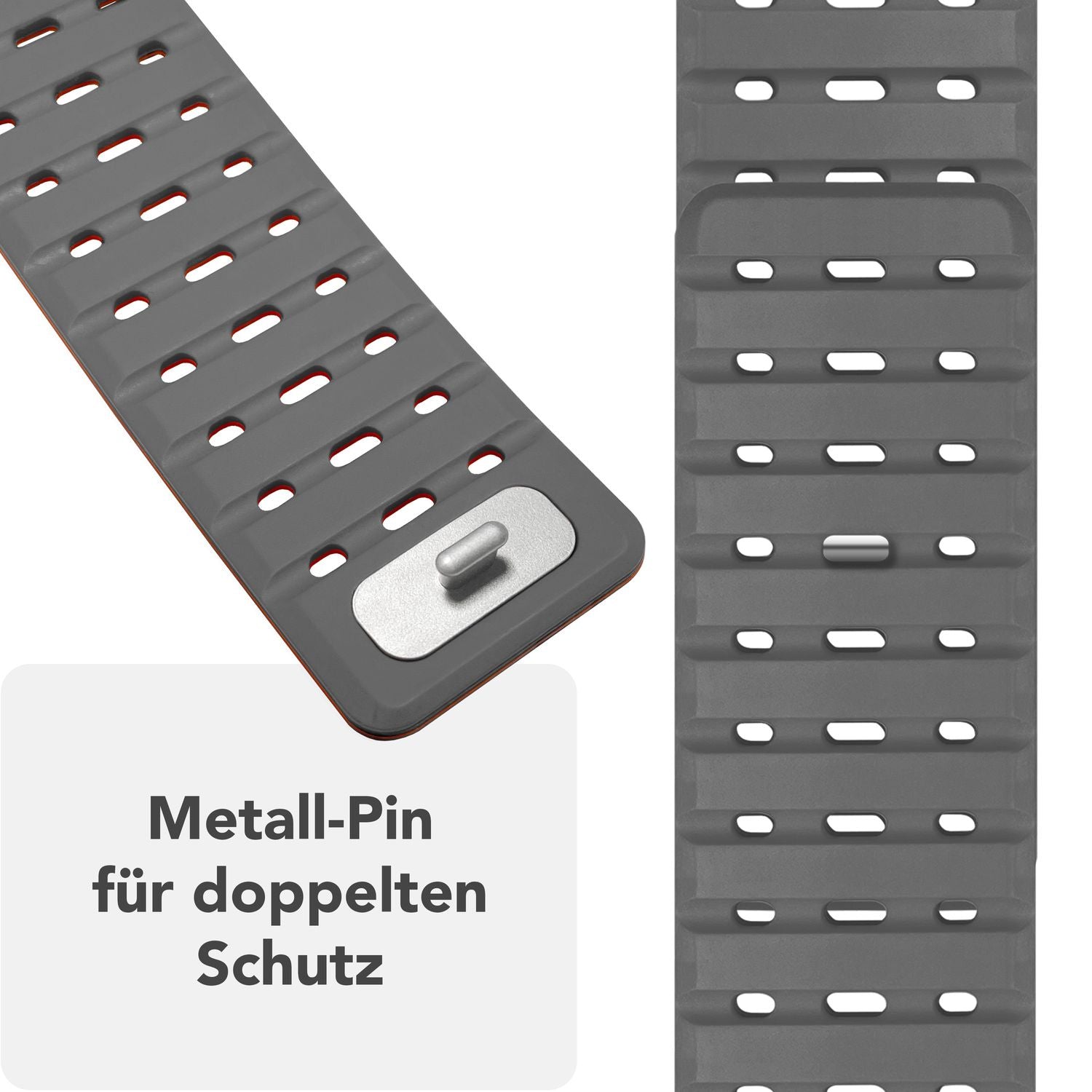 NALIA Volt Armband für Apple Watch Series Ultra/SE/10/9/8/7/6/5/4/3/2/1, Gehäusegröße 42/44/45/49mm, Silikon Magnet Loop Sportarmband mit Steck-Pin Verschluss Vulkanasche NALIA Silikon Armband