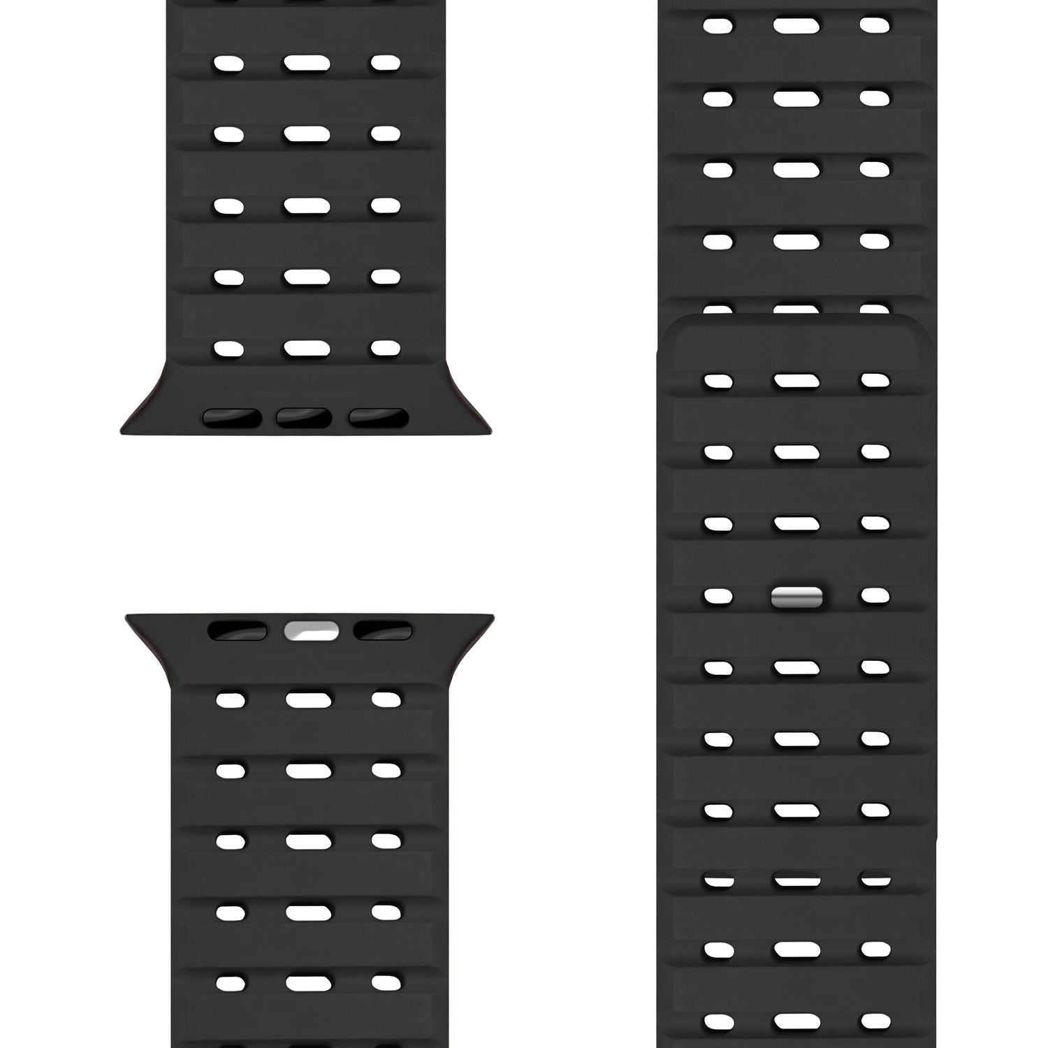 NALIA Volt Armband für Apple Watch Series Ultra/SE/10/9/8/7/6/5/4/3/2/1, Gehäusegröße 42/44/45/49mm, Silikon Magnet Loop Sportarmband mit Steck-Pin Verschluss Nachtschwarz NALIA Silikon Armband