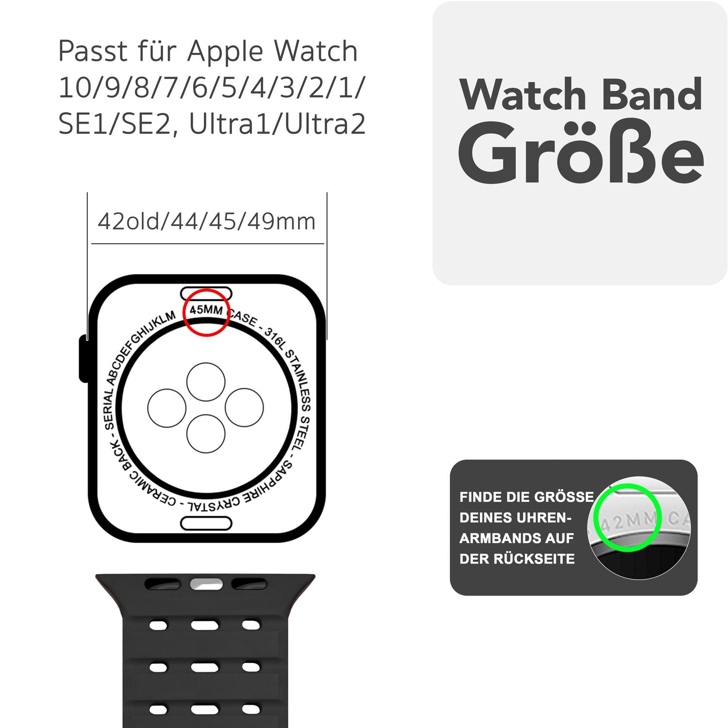 NALIA Volt Armband für Apple Watch Series Ultra/SE/10/9/8/7/6/5/4/3/2/1, Gehäusegröße 42/44/45/49mm, Silikon Magnet Loop Sportarmband mit Steck-Pin Verschluss Nachtschwarz NALIA Silikon Armband