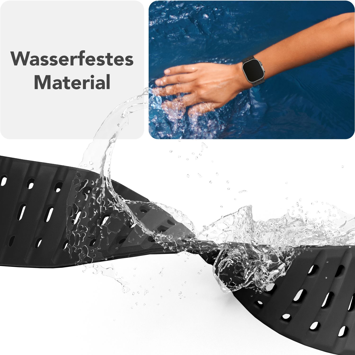 NALIA Volt Armband für Apple Watch Series Ultra/SE/10/9/8/7/6/5/4/3/2/1, Gehäusegröße 42/44/45/49mm, Silikon Magnet Loop Sportarmband mit Steck-Pin Verschluss Nachtschwarz NALIA Silikon Armband