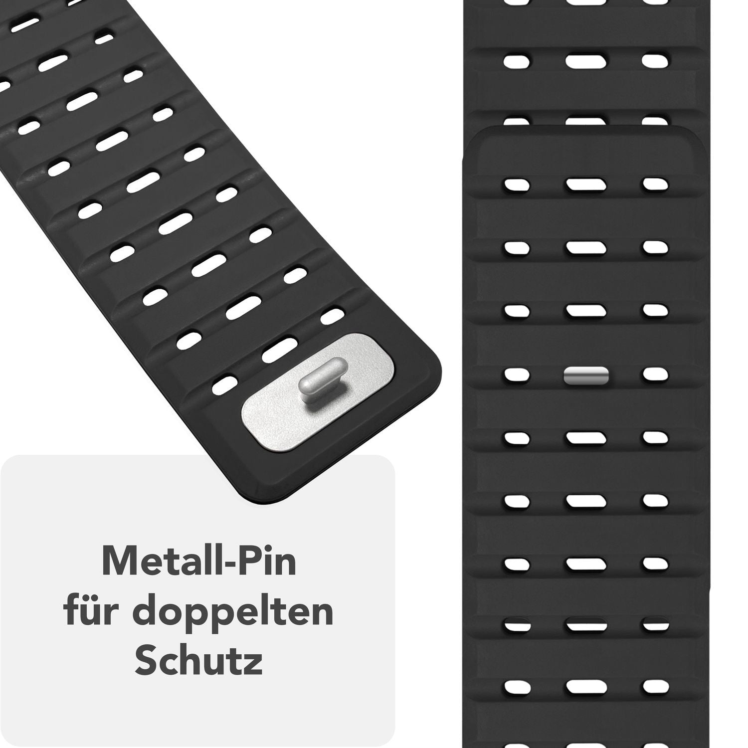 NALIA Volt Armband für Apple Watch Series Ultra/SE/10/9/8/7/6/5/4/3/2/1, Gehäusegröße 42/44/45/49mm, Silikon Magnet Loop Sportarmband mit Steck-Pin Verschluss Nachtschwarz NALIA Silikon Armband