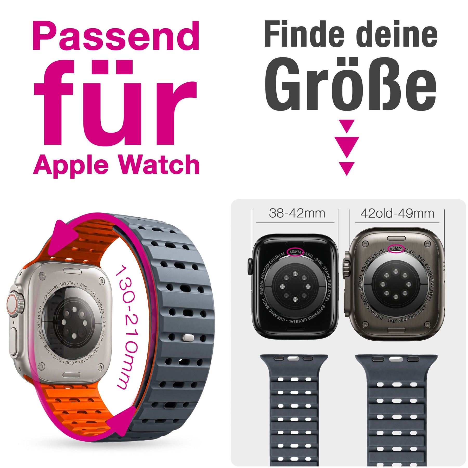 NALIA Volt Magnet Armband kompatibel mit Apple Watch Armband iWatch Series Ultra/SE/10/9/8/7/6/5/4/3/2/1, 42/44/45/49mm, Silikon Band Loop Sportarmband mit Steck-Pin Verschluss Vulkanasche NALIA Silikon Armband