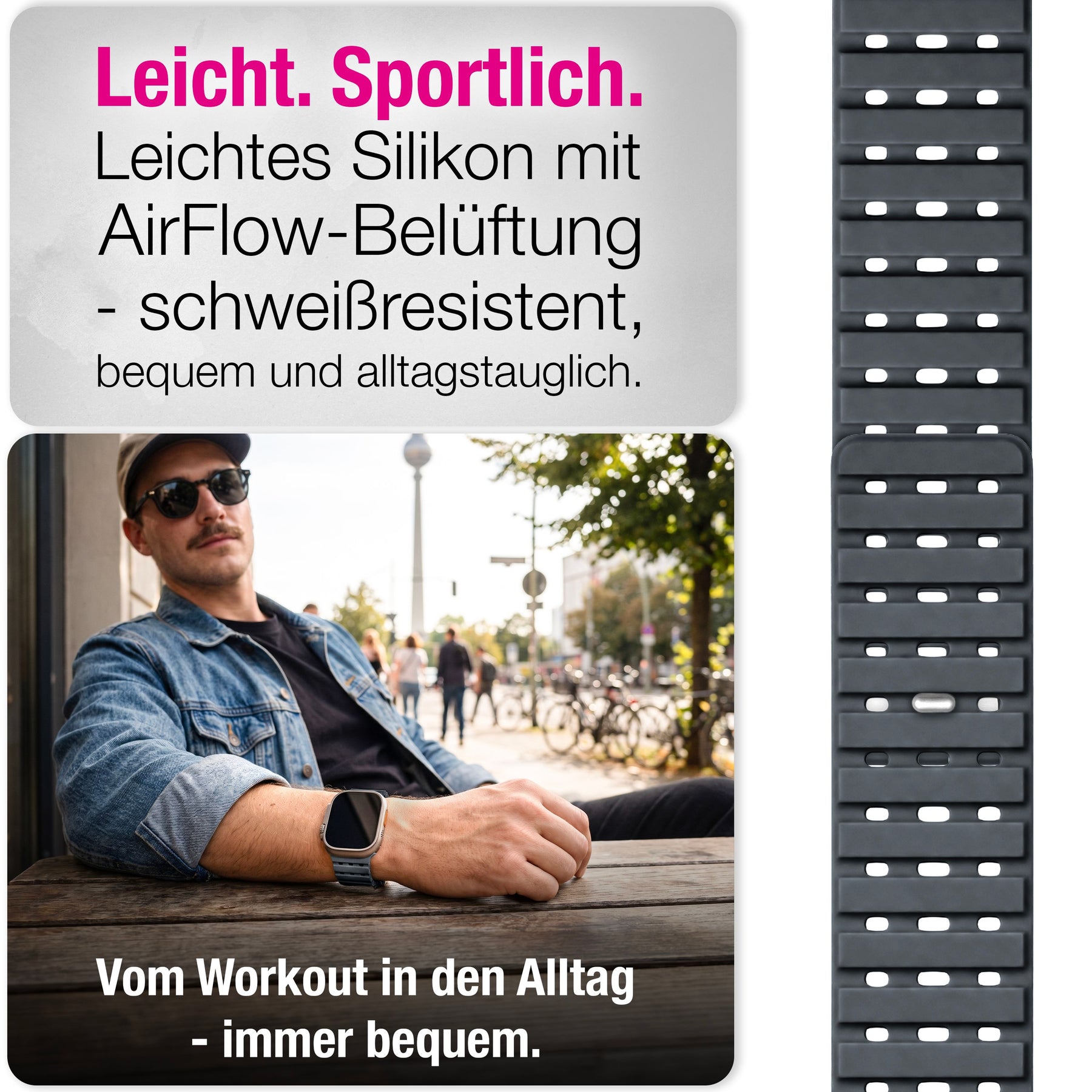 NALIA Volt Magnet Armband kompatibel mit Apple Watch Armband iWatch Series Ultra/SE/10/9/8/7/6/5/4/3/2/1, 42/44/45/49mm, Silikon Band Loop Sportarmband mit Steck-Pin Verschluss Vulkanasche NALIA Silikon Armband