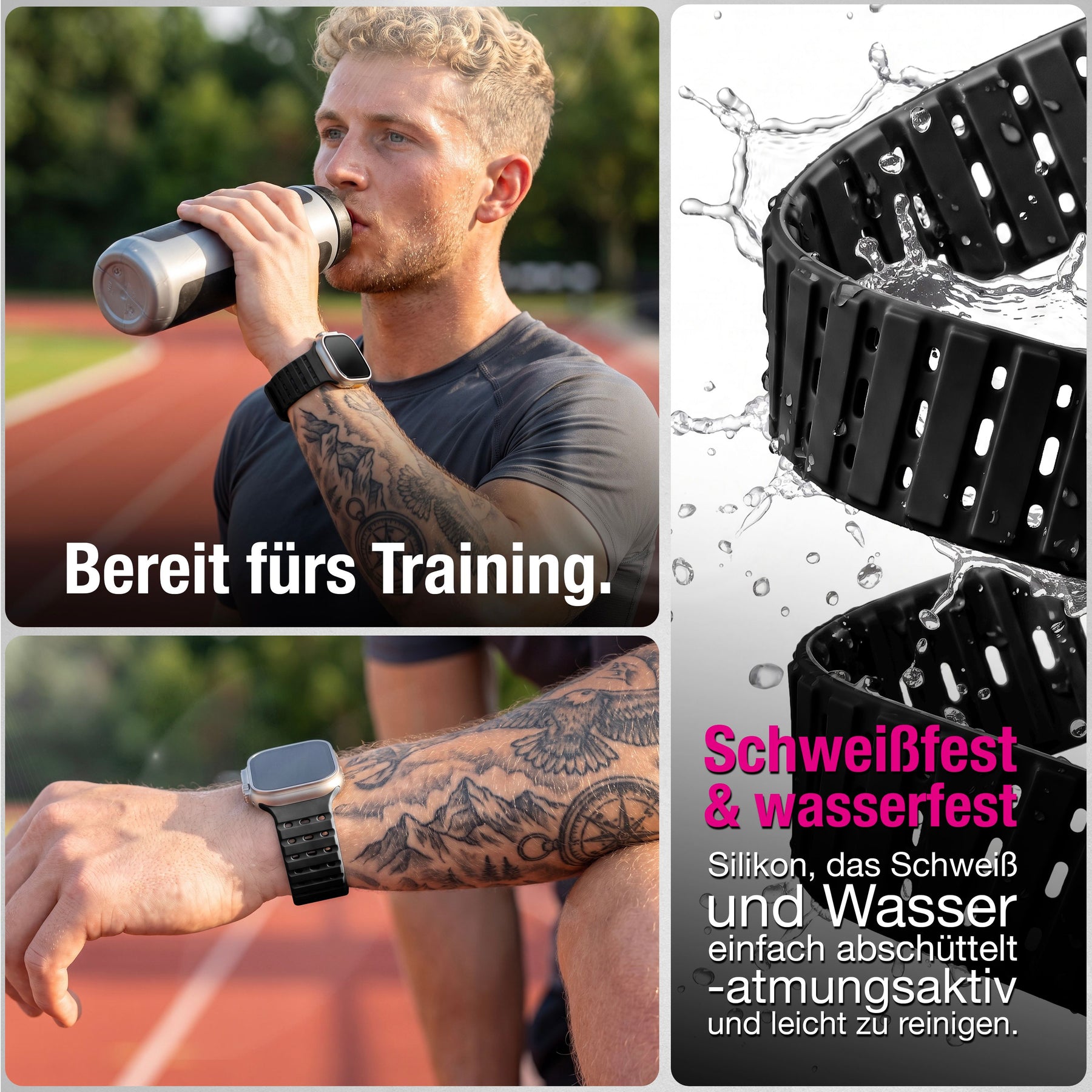 NALIA Volt Magnet Armband kompatibel mit Apple Watch Armband iWatch Series Ultra/SE/10/9/8/7/6/5/4/3/2/1, 42/44/45/49mm, Silikon Band Loop Sportarmband mit Steck-Pin Verschluss Nachtschwarz NALIA Silikon Armband