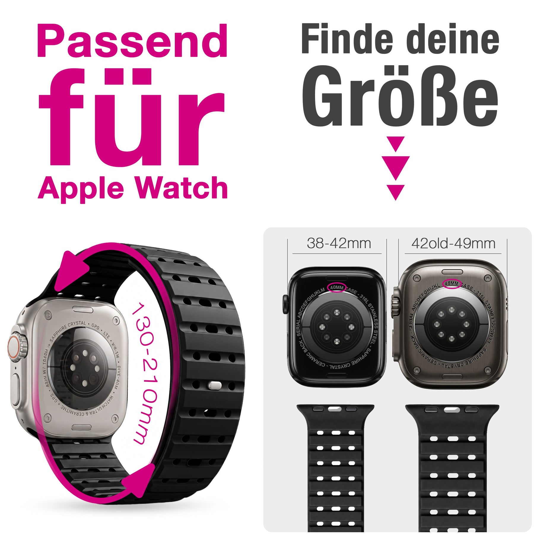 NALIA Volt Magnet Armband kompatibel mit Apple Watch Armband iWatch Series Ultra/SE/10/9/8/7/6/5/4/3/2/1, 42/44/45/49mm, Silikon Band Loop Sportarmband mit Steck-Pin Verschluss Nachtschwarz NALIA Silikon Armband