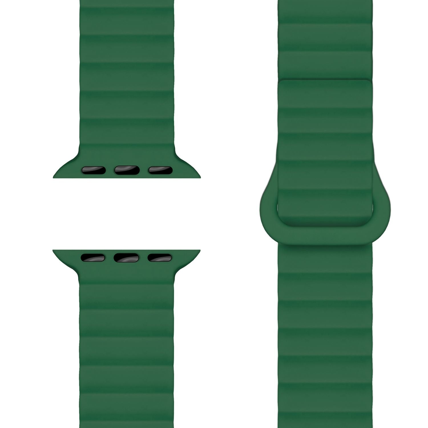 NALIA Core Armband für Apple Watch SE/10/9/8/7/6/5/4/3/2/1, Gehäusegröße 38/40/41/42mm, Atmungsaktives Silikon Magnet Loop Sportarmband mit Rillen Design Waldgrün NALIA Silikon Armband