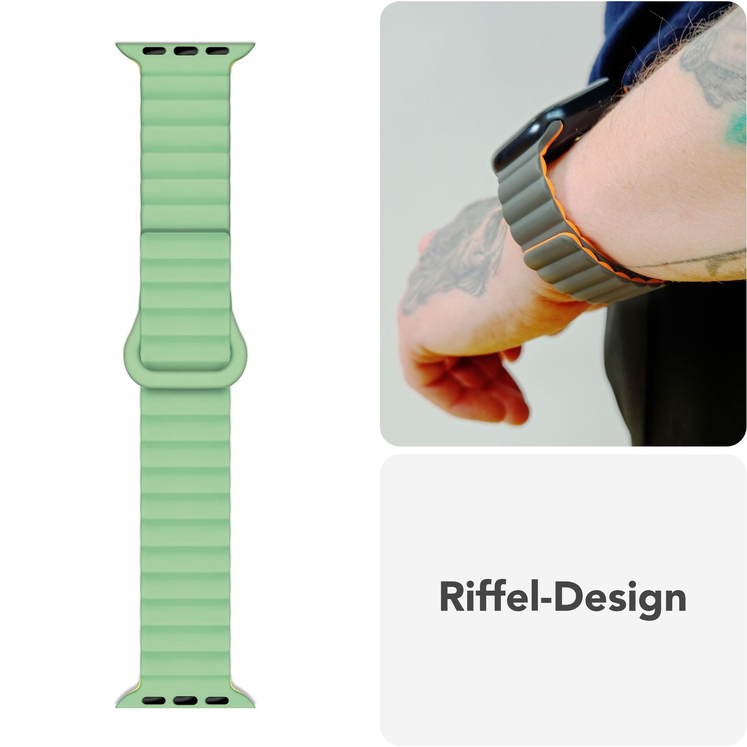 NALIA Core Armband für Apple Watch SE/10/9/8/7/6/5/4/3/2/1, Gehäusegröße 38/40/41/42mm, Atmungsaktives Silikon Magnet Loop Sportarmband mit Rillen Design Zitronenwald NALIA Silikon Armband