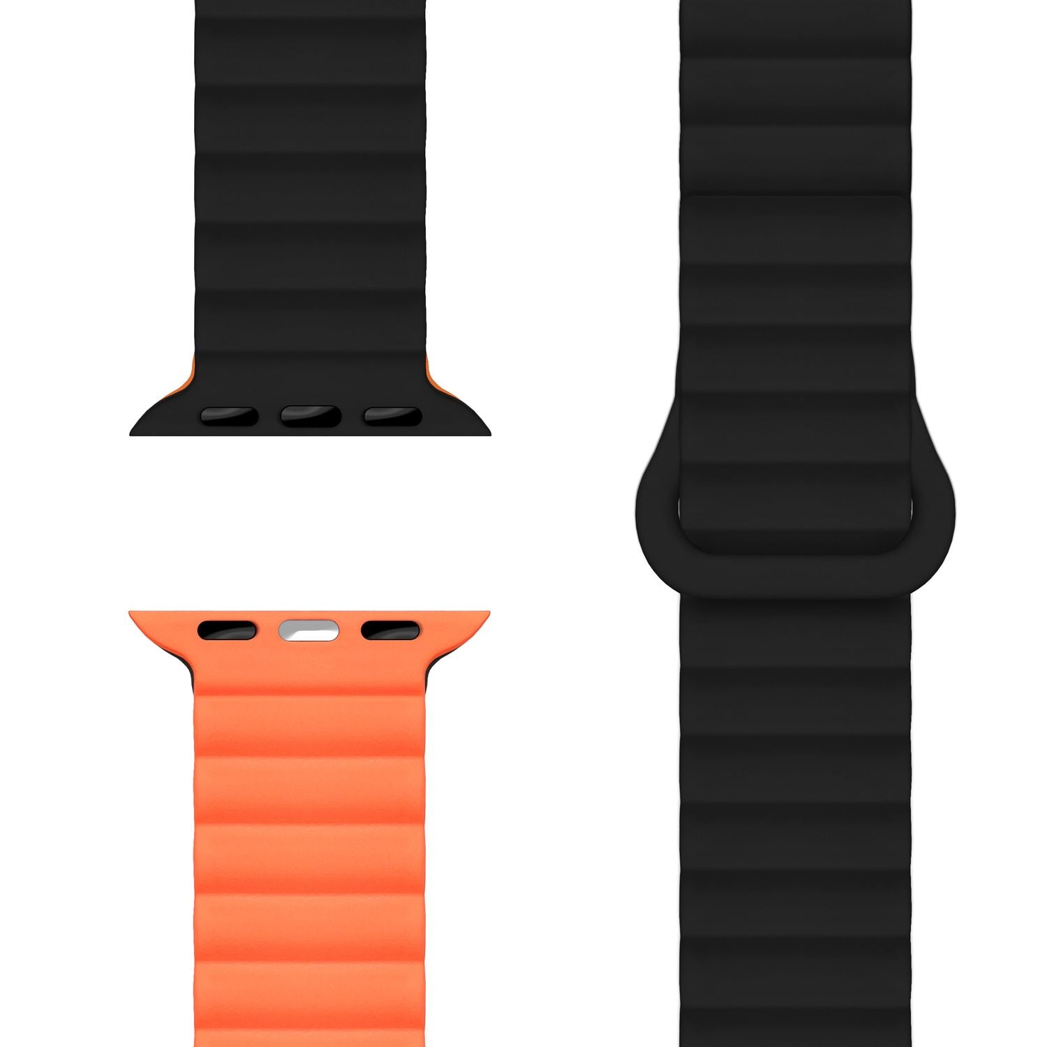 NALIA Core Armband für Apple Watch SE/10/9/8/7/6/5/4/3/2/1, Gehäusegröße 38/40/41/42mm, Atmungsaktives Silikon Magnet Loop Sportarmband mit Rillen Design Nachtschwarz Orange NALIA Silikon Armband