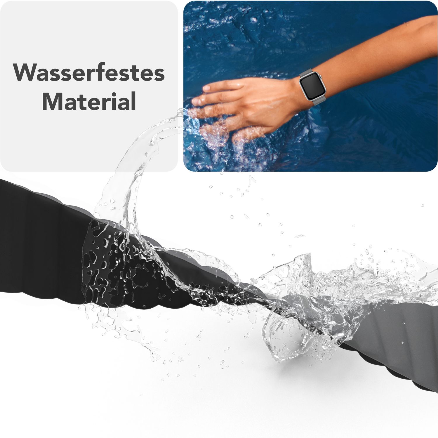 NALIA Core Armband für Apple Watch Ultra/SE/10/9/8/7/6/5/4/3/2/1, Gehäusegröße 42/44/45/46/49mm, Atmungsaktives Silikon Magnet Sportarmband mit Rillen Design Finstergrau NALIA Silikon Armband