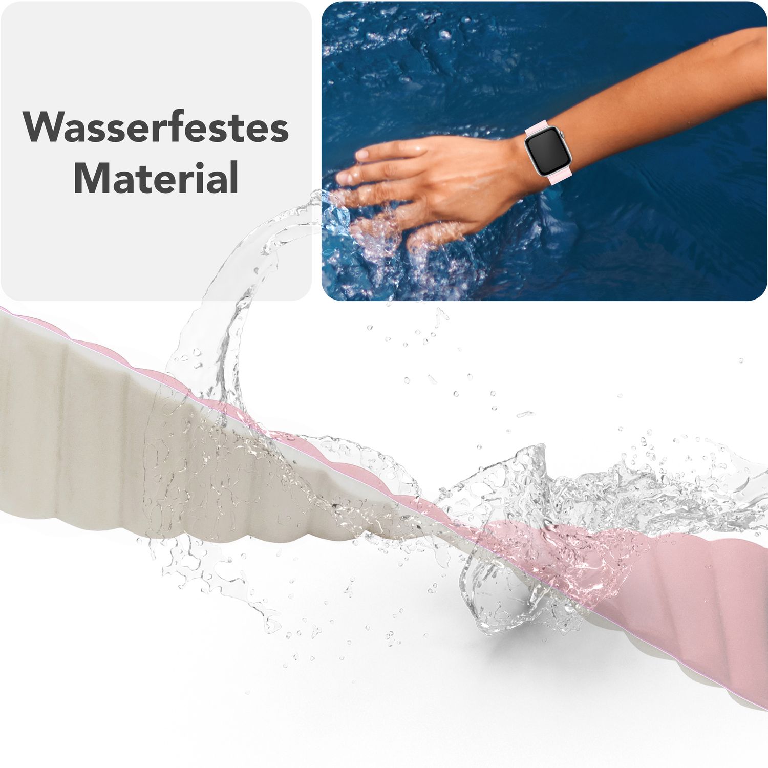 NALIA Core Armband für Apple Watch Ultra/SE/10/9/8/7/6/5/4/3/2/1, Gehäusegröße 42/44/45/46/49mm, Atmungsaktives Silikon Magnet Sportarmband mit Rillen Design Pfirsichblüte NALIA Silikon Armband