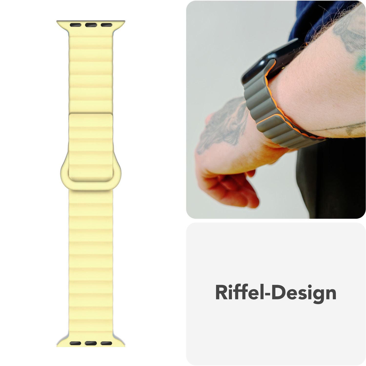 NALIA Core Armband für Apple Watch Ultra/SE/10/9/8/7/6/5/4/3/2/1, Gehäusegröße 42/44/45/46/49mm, Atmungsaktives Silikon Magnet Sportarmband mit Rillen Design Honigtau NALIA Silikon Armband