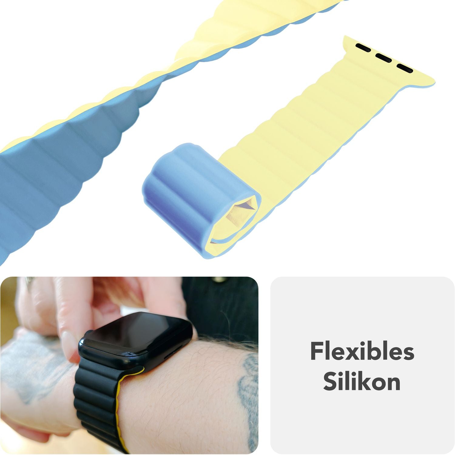 NALIA Core Armband für Apple Watch Ultra/SE/10/9/8/7/6/5/4/3/2/1, Gehäusegröße 42/44/45/46/49mm, Atmungsaktives Silikon Magnet Sportarmband mit Rillen Design Honigtau NALIA Silikon Armband