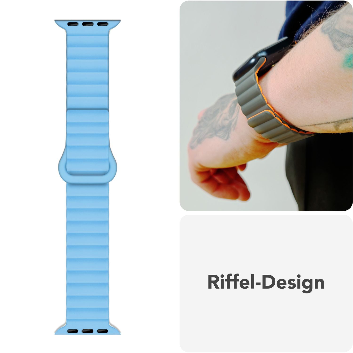 NALIA Core Armband für Apple Watch Ultra/SE/10/9/8/7/6/5/4/3/2/1, Gehäusegröße 42/44/45/46/49mm, Atmungsaktives Silikon Magnet Sportarmband mit Rillen Design Froststern NALIA Silikon Armband