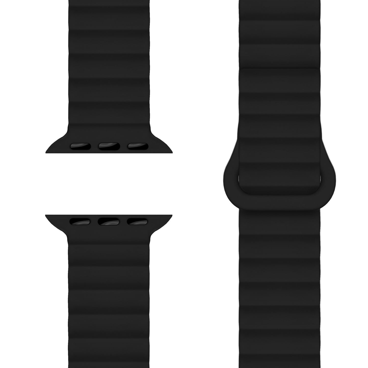 NALIA Core Armband für Apple Watch Ultra/SE/10/9/8/7/6/5/4/3/2/1, Gehäusegröße 42/44/45/46/49mm, Atmungsaktives Silikon Magnet Sportarmband mit Rillen Design Nachtschwarz NALIA Silikon Armband