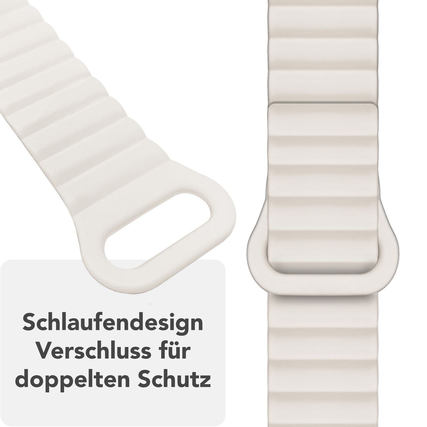 NALIA Core Armband für Apple Watch Ultra/SE/10/9/8/7/6/5/4/3/2/1, Gehäusegröße 42/44/45/46/49mm, Atmungsaktives Silikon Magnet Sportarmband mit Rillen Design Polarstern Sandweiss NALIA Silikon Armband