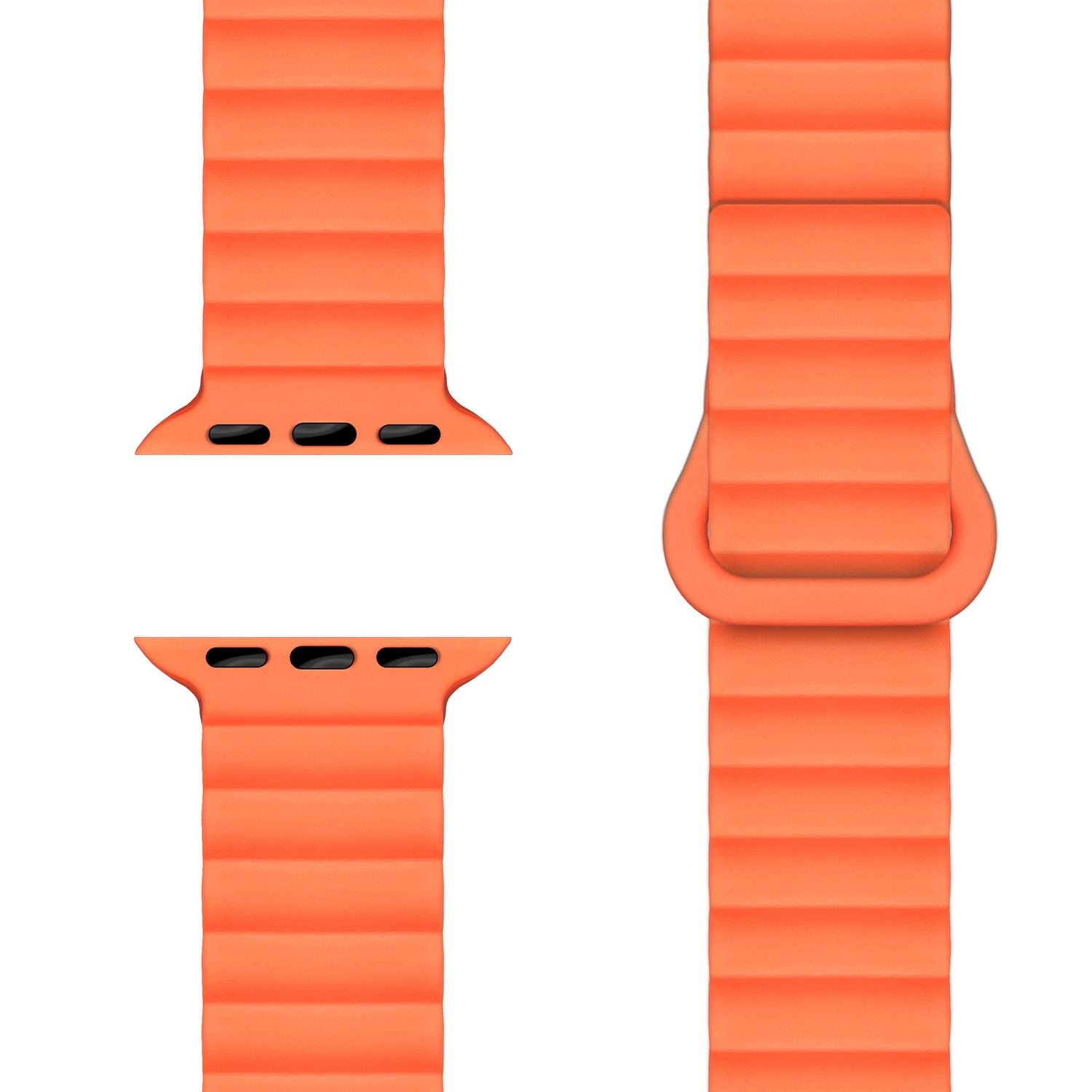 NALIA Core Armband für Apple Watch Ultra/SE/10/9/8/7/6/5/4/3/2/1, Gehäusegröße 42/44/45/46/49mm, Atmungsaktives Silikon Magnet Sportarmband mit Rillen Design Leuchtorange NALIA Silikon Armband