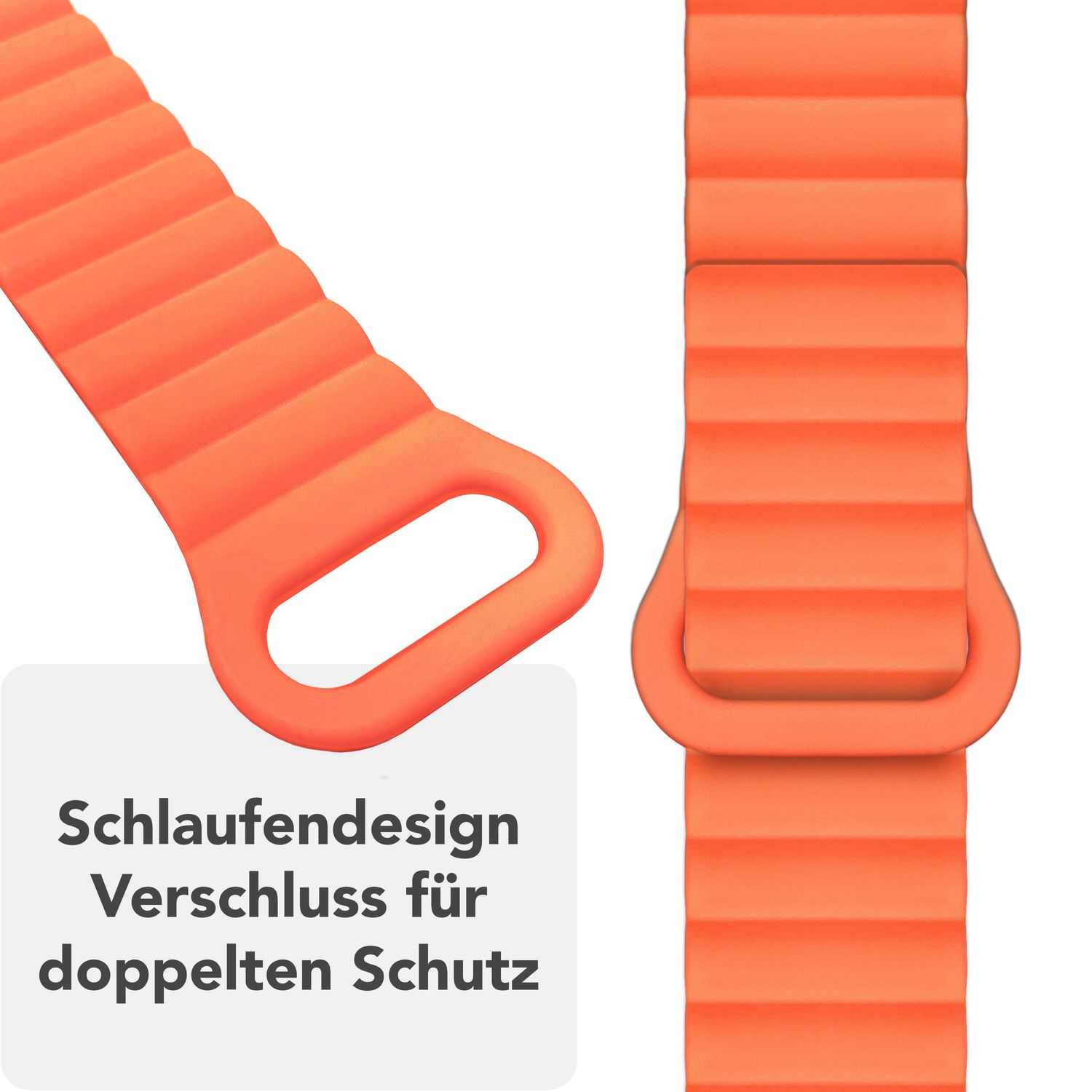 NALIA Core Armband für Apple Watch Ultra/SE/10/9/8/7/6/5/4/3/2/1, Gehäusegröße 42/44/45/46/49mm, Atmungsaktives Silikon Magnet Sportarmband mit Rillen Design Leuchtorange NALIA Silikon Armband