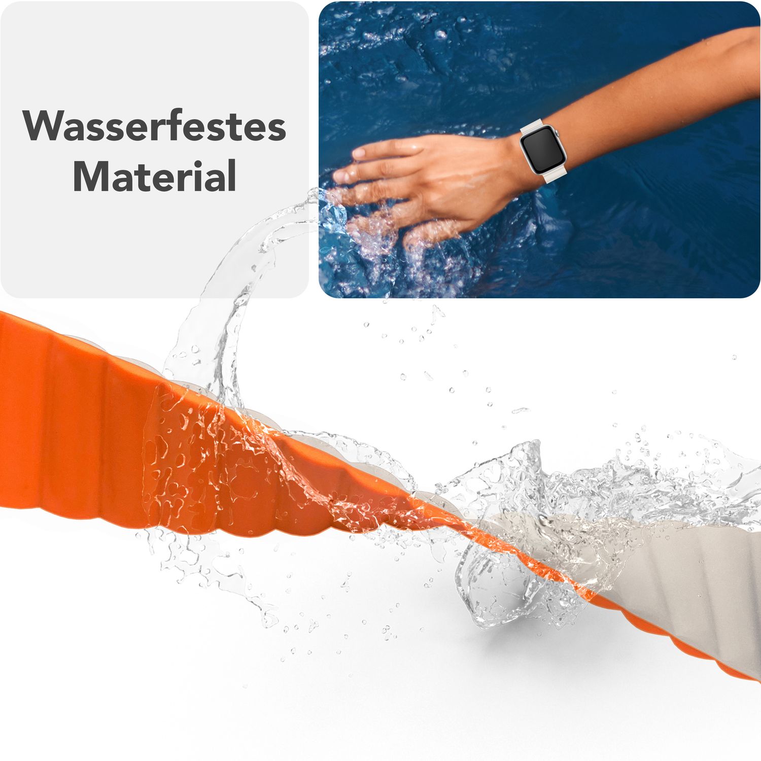 NALIA Core Armband für Apple Watch Ultra/SE/10/9/8/7/6/5/4/3/2/1, Gehäusegröße 42/44/45/46/49mm, Atmungsaktives Silikon Magnet Sportarmband mit Rillen Design Polarstern Orange NALIA Silikon Armband