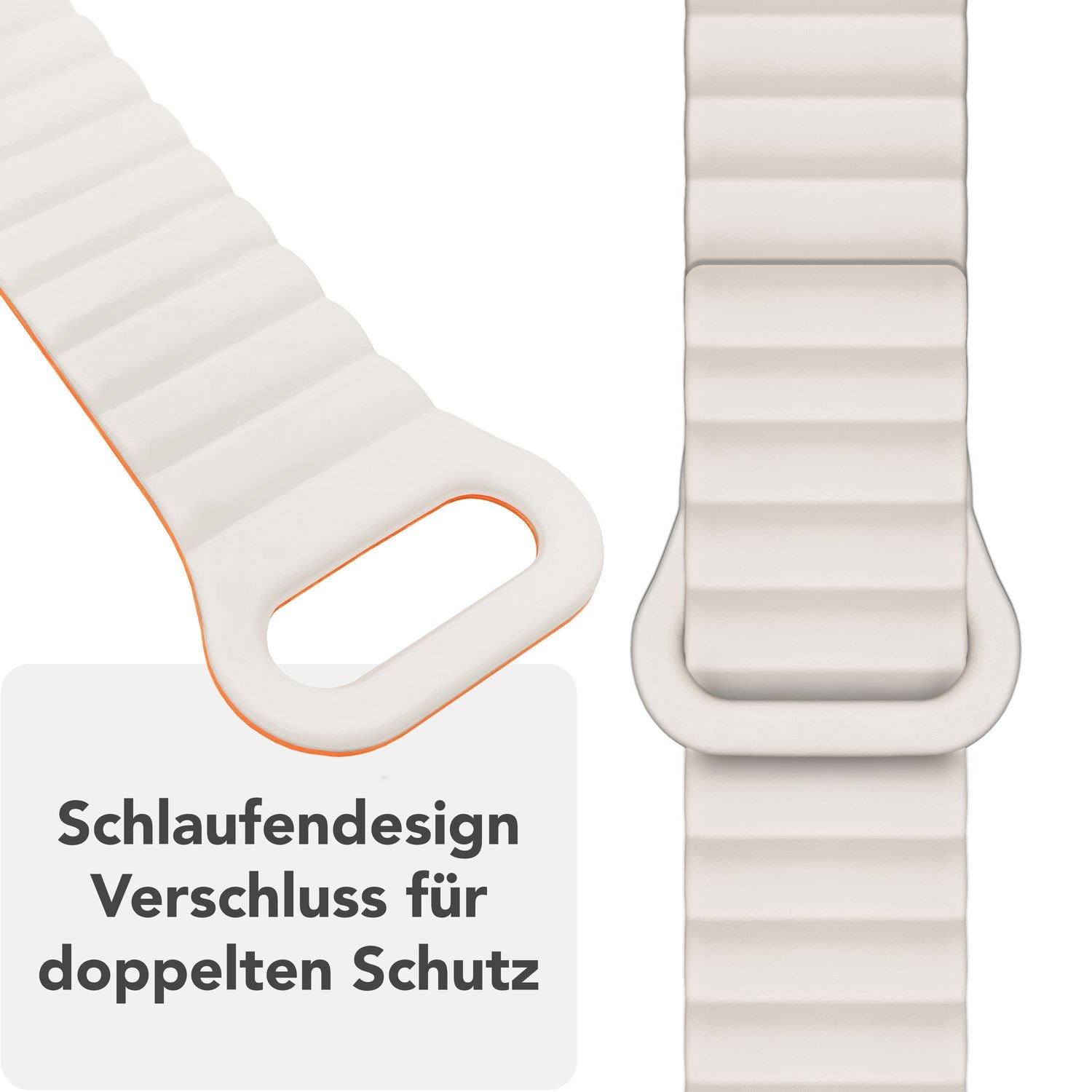 NALIA Core Armband für Apple Watch Ultra/SE/10/9/8/7/6/5/4/3/2/1, Gehäusegröße 42/44/45/46/49mm, Atmungsaktives Silikon Magnet Sportarmband mit Rillen Design Polarstern Orange NALIA Silikon Armband