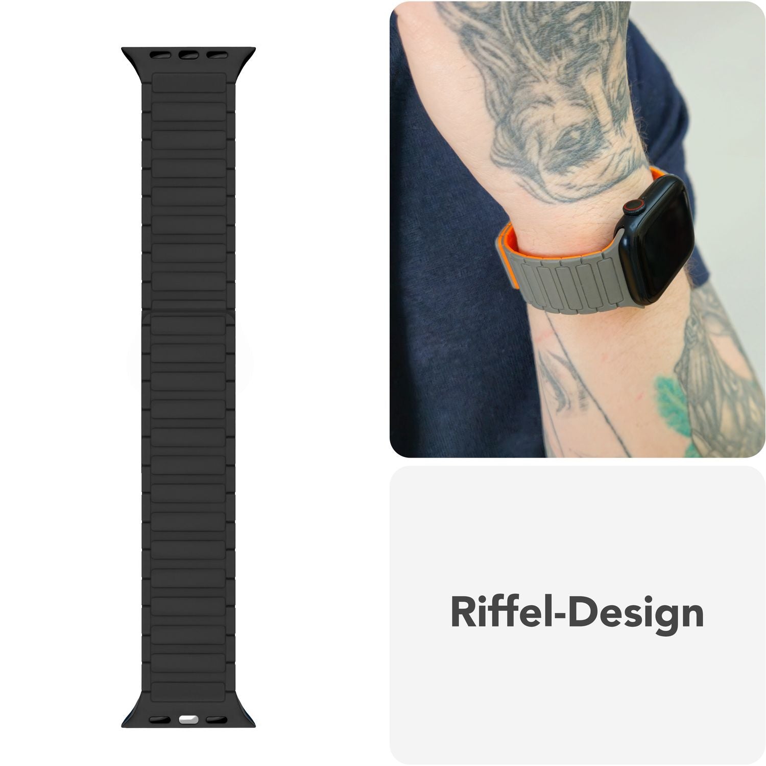 NALIA Nexus Armband für Apple Watch SE/10/9/8/7/6/5/4/3/2/1, Gehäusegröße 38/40/41/42mm, Magnetisches Silikon Loop Sportarmband mit Wellenstruktur Nachtschwarz NALIA Silikon Armband