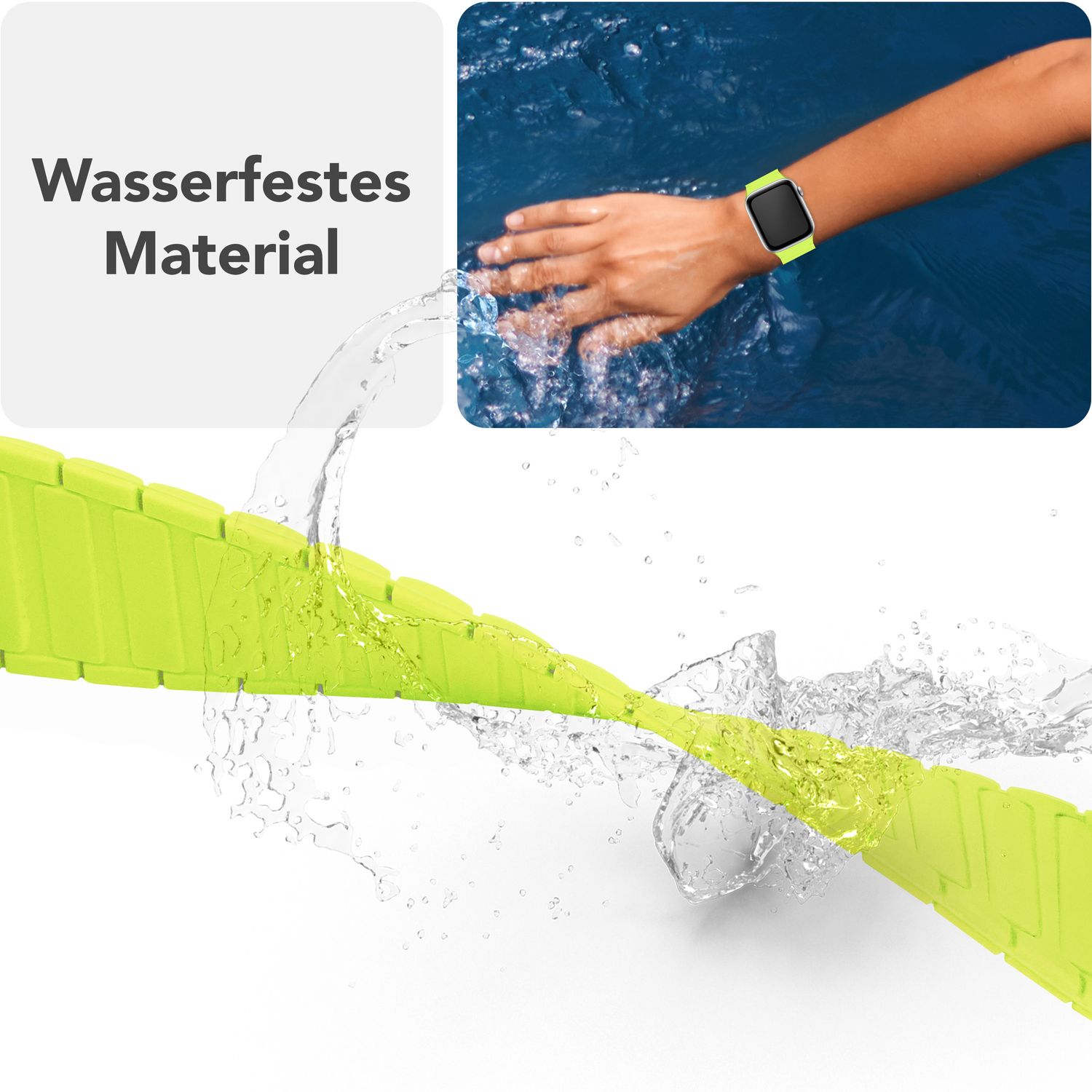 NALIA Nexus Armband für Apple Watch SE/10/9/8/7/6/5/4/3/2/1, Gehäusegröße 38/40/41/42mm, Magnetisches Silikon Loop Sportarmband mit Wellenstruktur Neongelb NALIA Silikon Armband