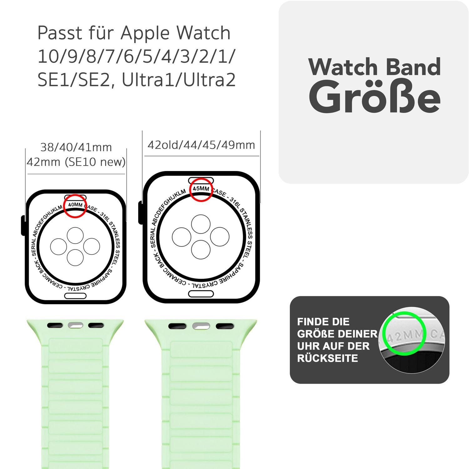NALIA Nexus Armband für Apple Watch SE/10/9/8/7/6/5/4/3/2/1, Gehäusegröße 38/40/41/42mm, Magnetisches Silikon Loop Sportarmband mit Wellenstruktur Eisminze NALIA Silikon Armband