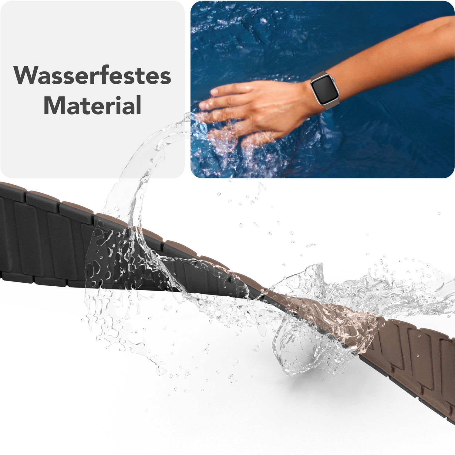 NALIA Nexus Armband für Apple Watch Ultra/SE/10/9/8/7/6/5/4/3/2/1, Gehäusegröße 42/44/45/46/49mm, Magnetisches Silikon Loop Sportarmband mit Wellenstruktur Mokkabraun NALIA Silikon Armband