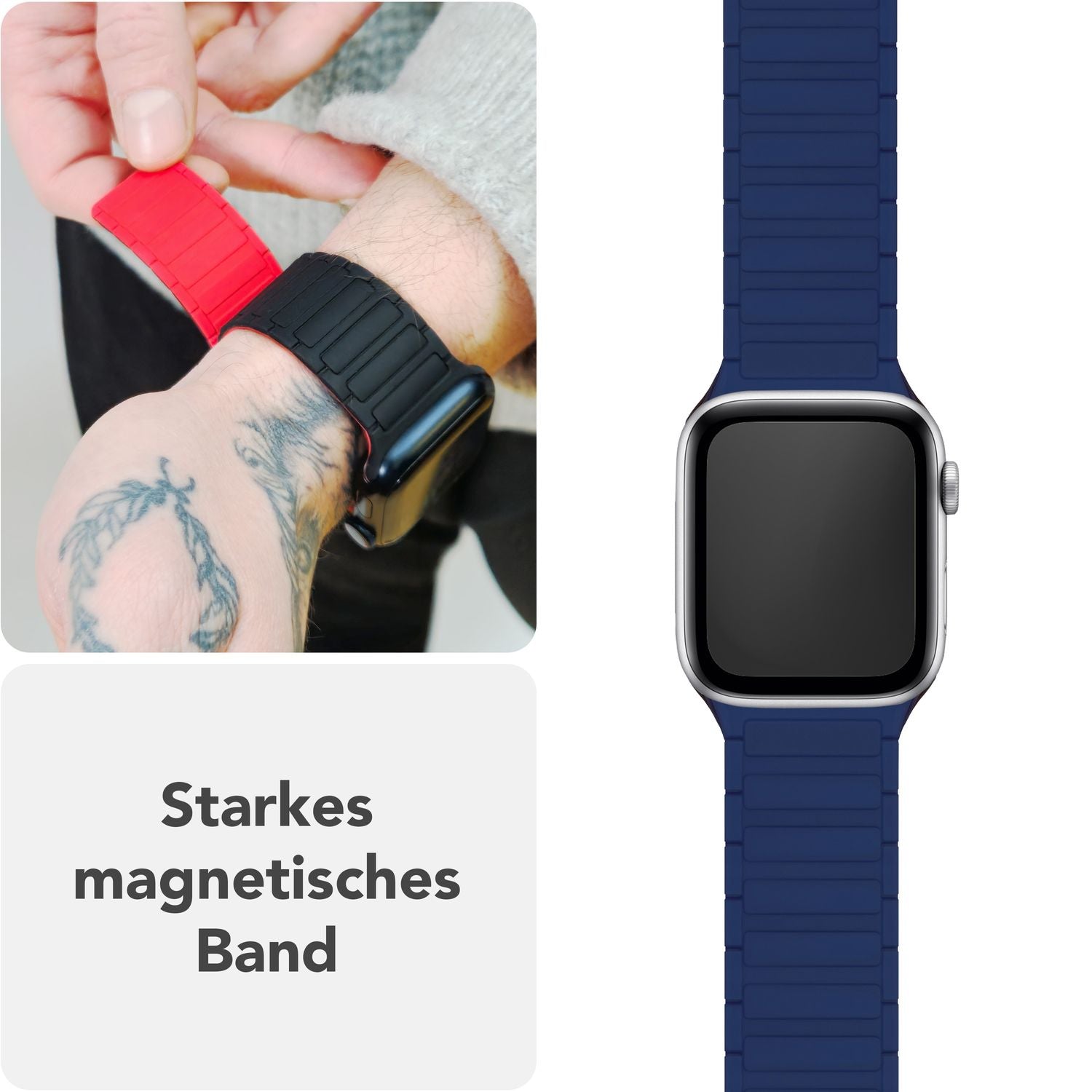 NALIA Nexus Armband für Apple Watch Ultra/SE/10/9/8/7/6/5/4/3/2/1, Gehäusegröße 42/44/45/46/49mm, Magnetisches Silikon Loop Sportarmband mit Wellenstruktur Marineblau NALIA Silikon Armband