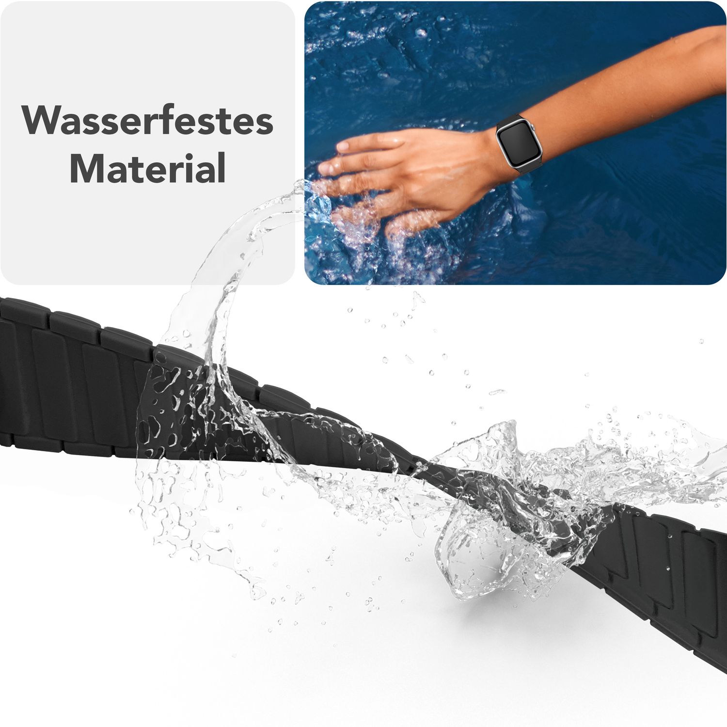 NALIA Nexus Armband für Apple Watch Ultra/SE/10/9/8/7/6/5/4/3/2/1, Gehäusegröße 42/44/45/46/49mm, Magnetisches Silikon Loop Sportarmband mit Wellenstruktur Nachtschwarz NALIA Silikon Armband