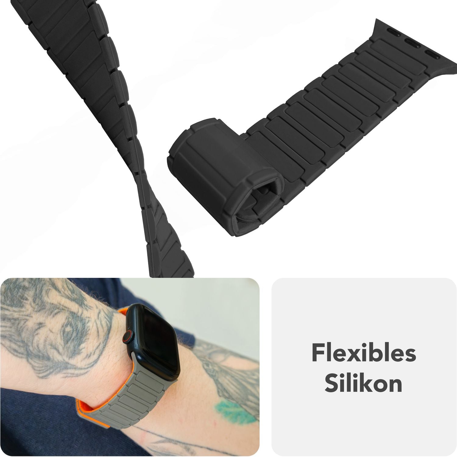 NALIA Nexus Armband für Apple Watch Ultra/SE/10/9/8/7/6/5/4/3/2/1, Gehäusegröße 42/44/45/46/49mm, Magnetisches Silikon Loop Sportarmband mit Wellenstruktur Military Grün NALIA Silikon Armband