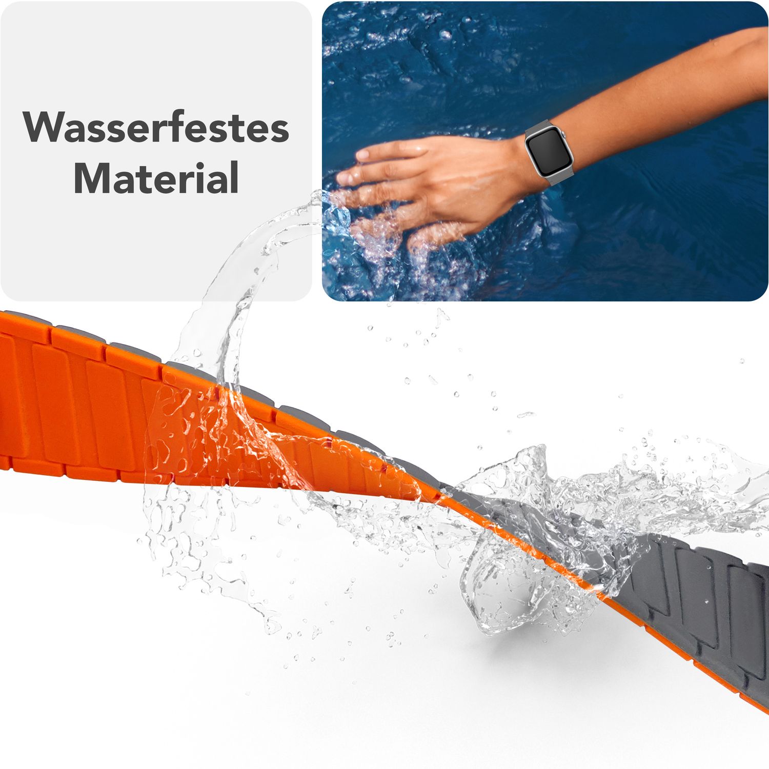 NALIA Nexus Armband für Apple Watch Ultra/SE/10/9/8/7/6/5/4/3/2/1, Gehäusegröße 42/44/45/46/49mm, Magnetisches Silikon Loop Sportarmband mit Wellenstruktur Sandgrau Orange NALIA Silikon Armband