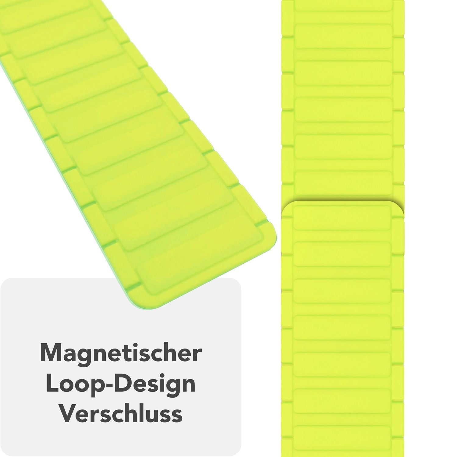 NALIA Nexus Armband für Apple Watch Ultra/SE/10/9/8/7/6/5/4/3/2/1, Gehäusegröße 42/44/45/46/49mm, Magnetisches Silikon Loop Sportarmband mit Wellenstruktur Neongelb NALIA Silikon Armband