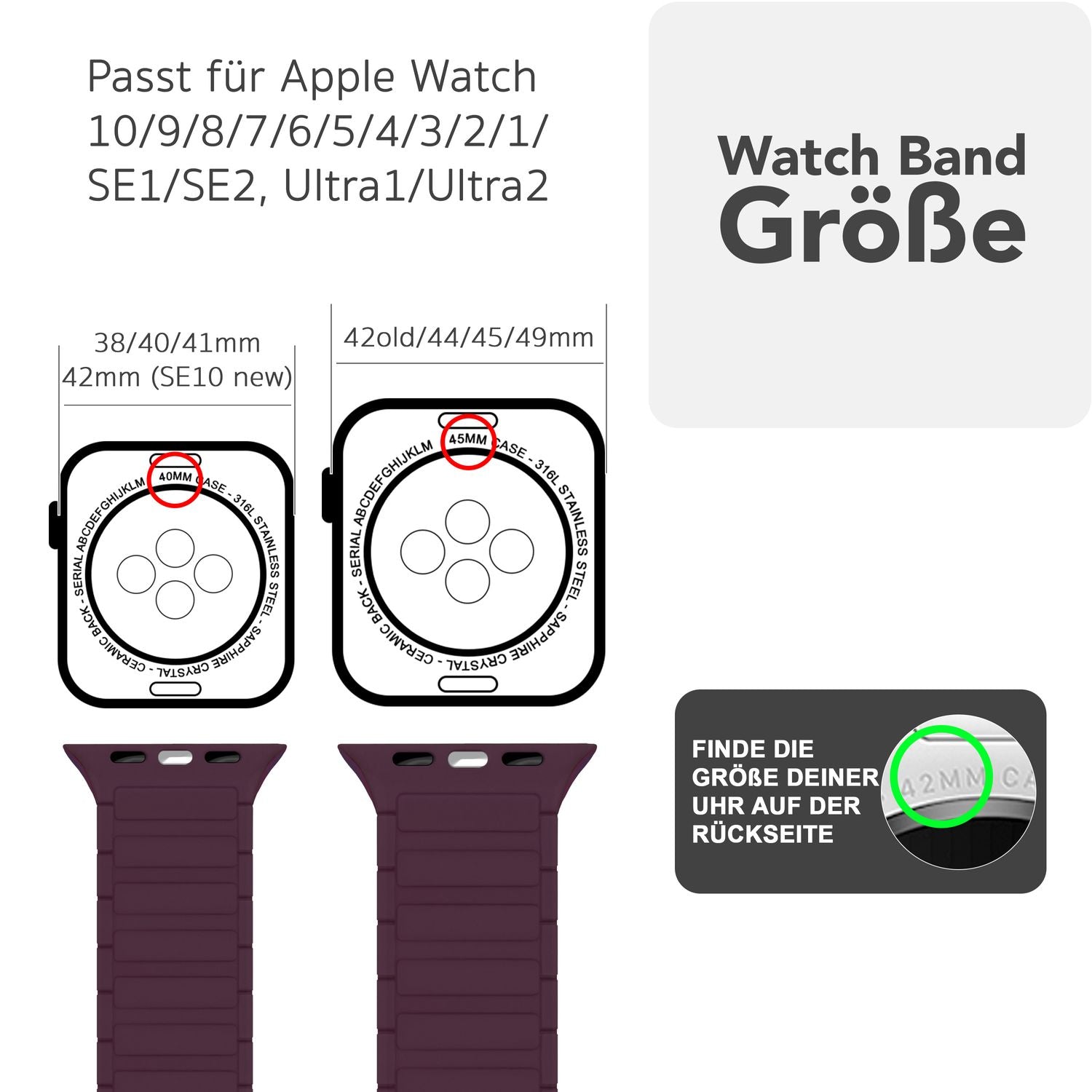 NALIA Nexus Armband für Apple Watch Ultra/SE/10/9/8/7/6/5/4/3/2/1, Gehäusegröße 42/44/45/46/49mm, Magnetisches Silikon Loop Sportarmband mit Wellenstruktur Beerenviolett NALIA Silikon Armband