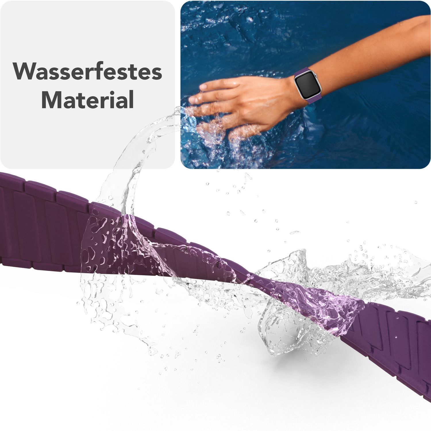 NALIA Nexus Armband für Apple Watch Ultra/SE/10/9/8/7/6/5/4/3/2/1, Gehäusegröße 42/44/45/46/49mm, Magnetisches Silikon Loop Sportarmband mit Wellenstruktur Beerenviolett NALIA Silikon Armband