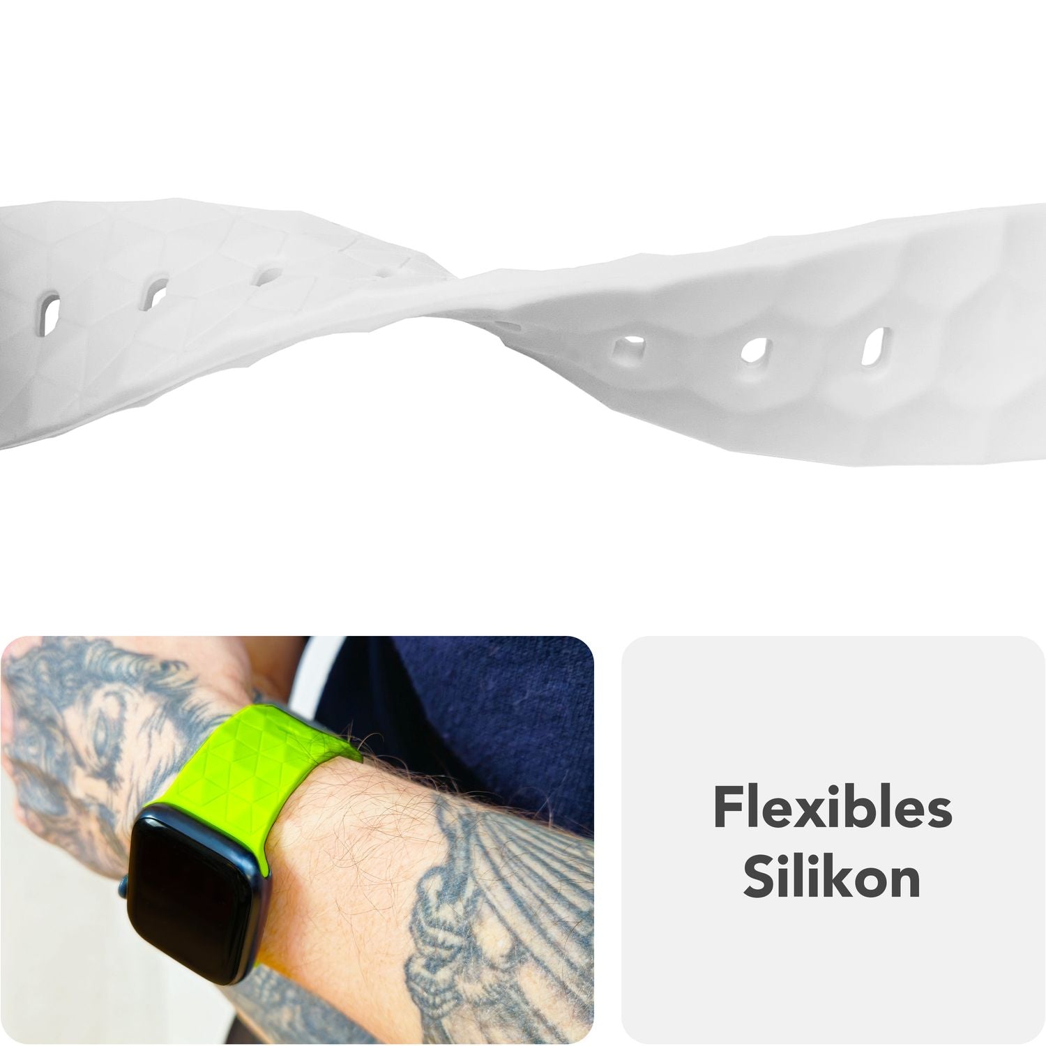 NALIA Hexion Armband für Apple Watch Series SE/10/9/8/7/6/5/4/3/2/1, Gehäusegröße 38/40/41/42mm, Silikon Loop Sportarmband mit Steck-Pin & im Hexagon Design Polarweiß NALIA Silikon Armband