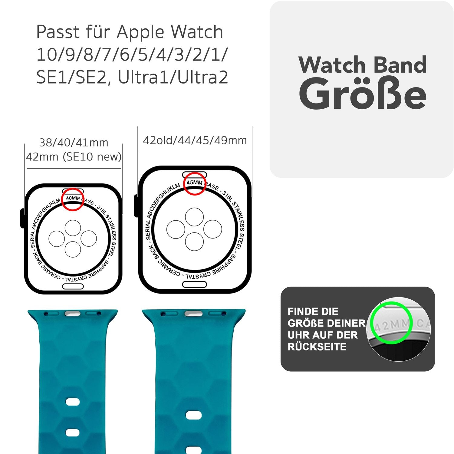 NALIA Hexion Armband für Apple Watch Series SE/10/9/8/7/6/5/4/3/2/1, Gehäusegröße 38/40/41/42mm, Silikon Loop Sportarmband mit Steck-Pin & im Hexagon Design Atlantikblau NALIA Silikon Armband