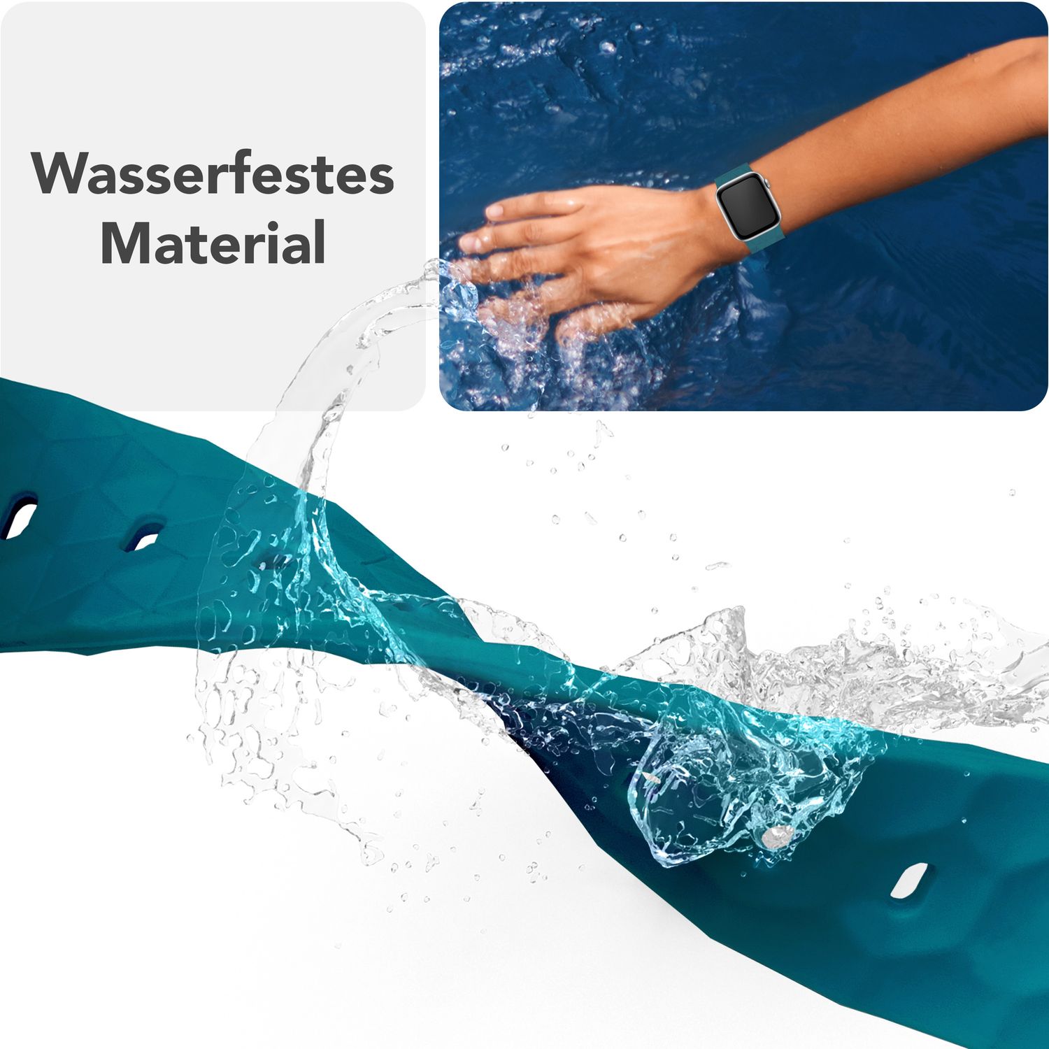 NALIA Hexion Armband für Apple Watch Series SE/10/9/8/7/6/5/4/3/2/1, Gehäusegröße 38/40/41/42mm, Silikon Loop Sportarmband mit Steck-Pin & im Hexagon Design Atlantikblau NALIA Silikon Armband