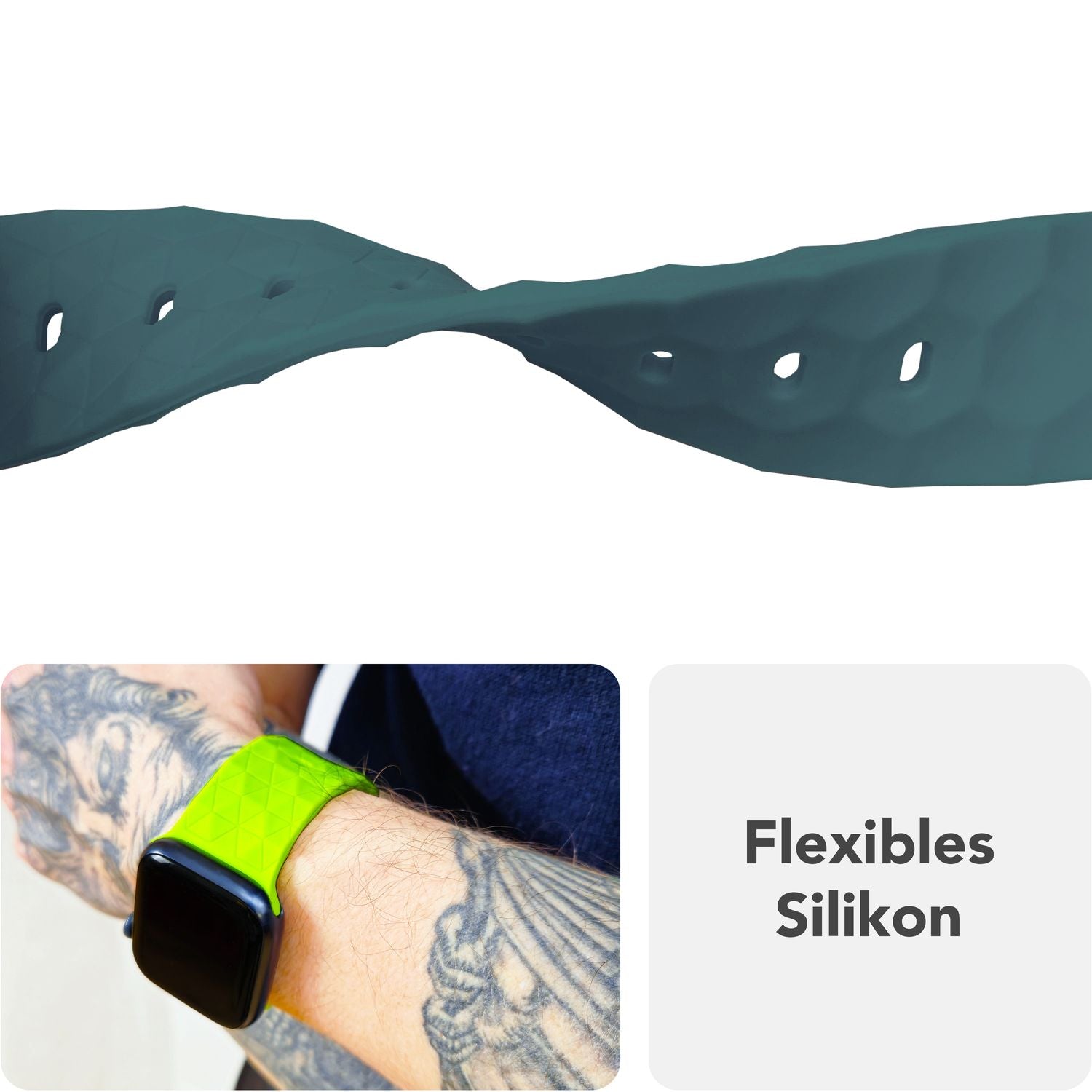 NALIA Hexion Armband für Apple Watch Series SE/10/9/8/7/6/5/4/3/2/1, Gehäusegröße 38/40/41/42mm, Silikon Loop Sportarmband mit Steck-Pin & im Hexagon Design Fichtengrün NALIA Silikon Armband