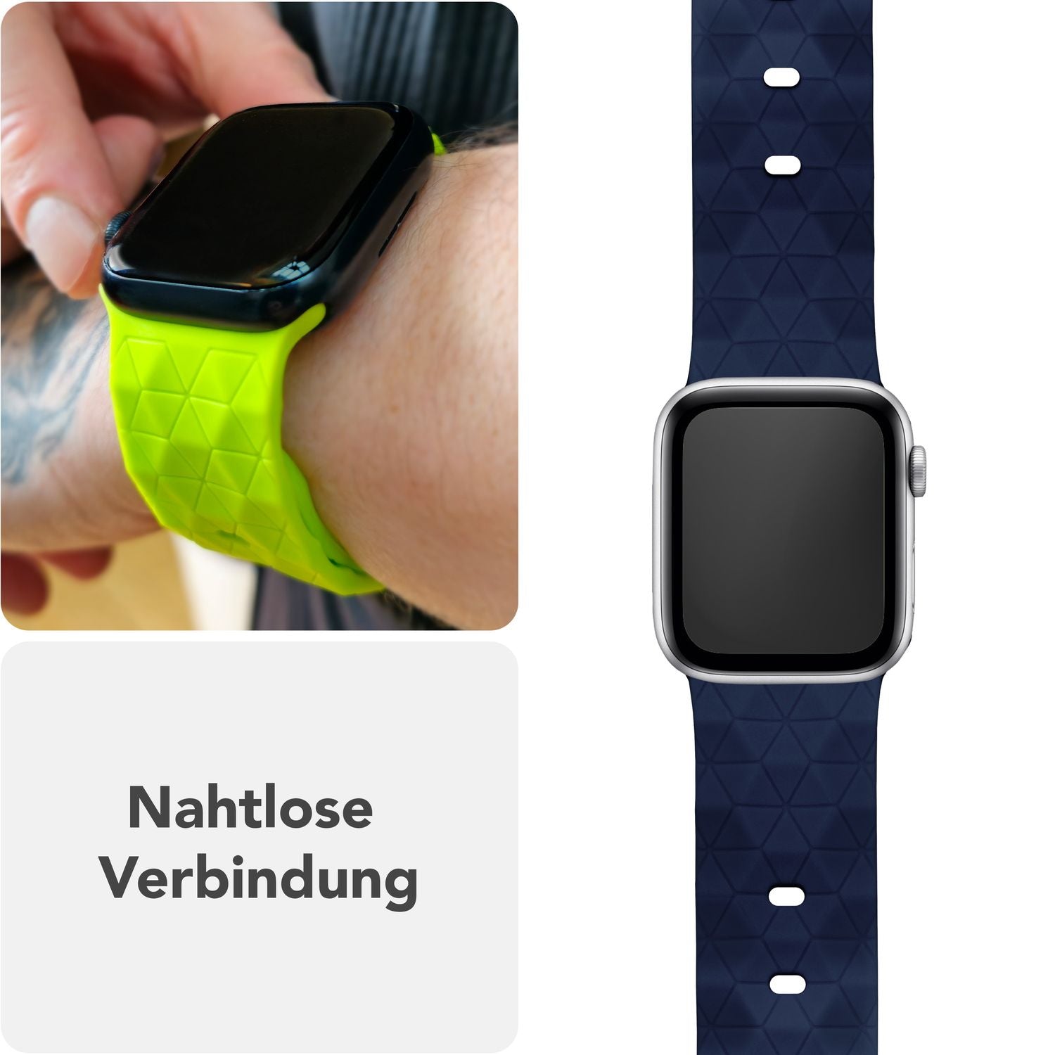 NALIA Hexion Armband für Apple Watch Series SE/10/9/8/7/6/5/4/3/2/1, Gehäusegröße 38/40/41/42mm, Silikon Loop Sportarmband mit Steck-Pin & im Hexagon Design Marineblau NALIA Silikon Armband