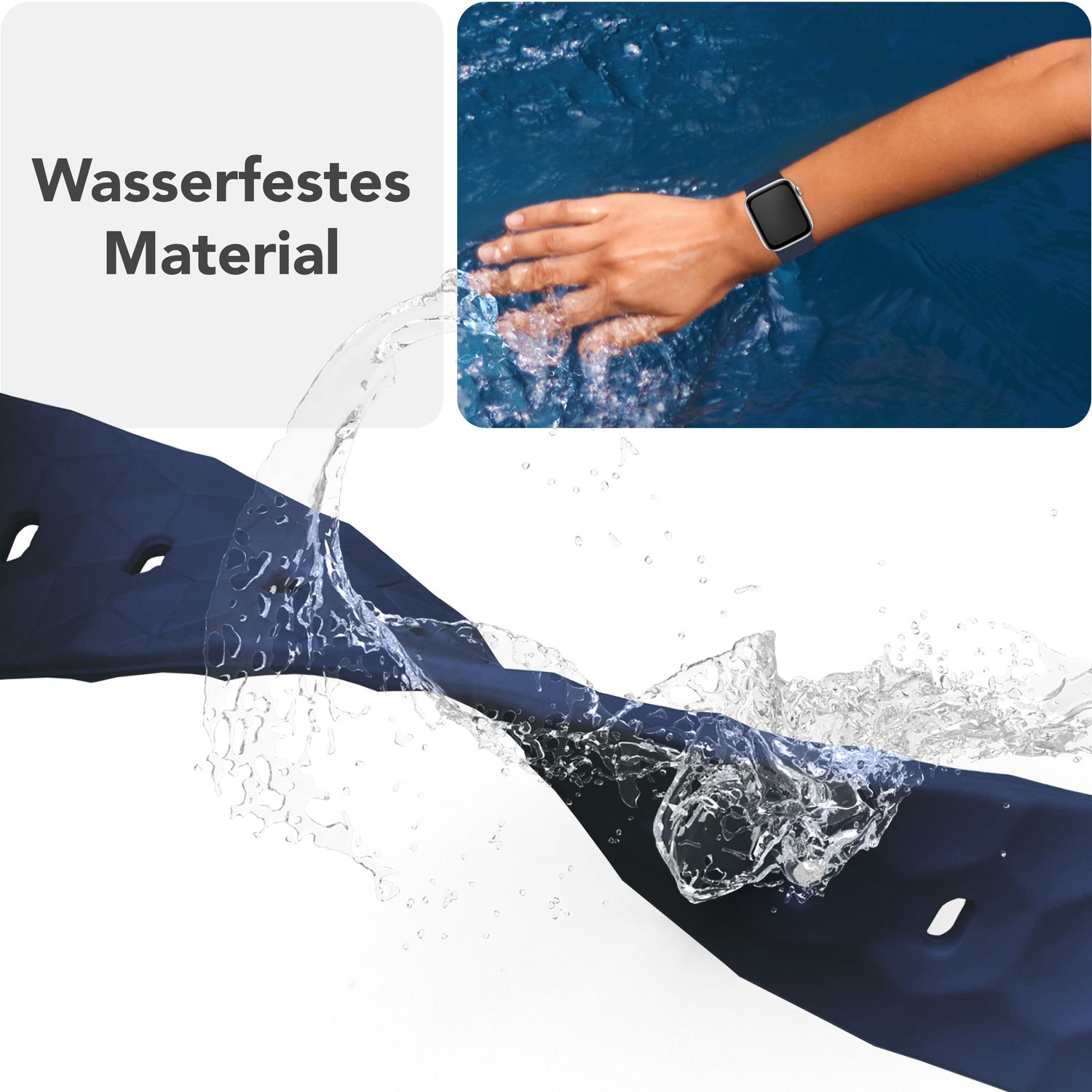 NALIA Hexion Armband für Apple Watch Series SE/10/9/8/7/6/5/4/3/2/1, Gehäusegröße 38/40/41/42mm, Silikon Loop Sportarmband mit Steck-Pin & im Hexagon Design Marineblau NALIA Silikon Armband